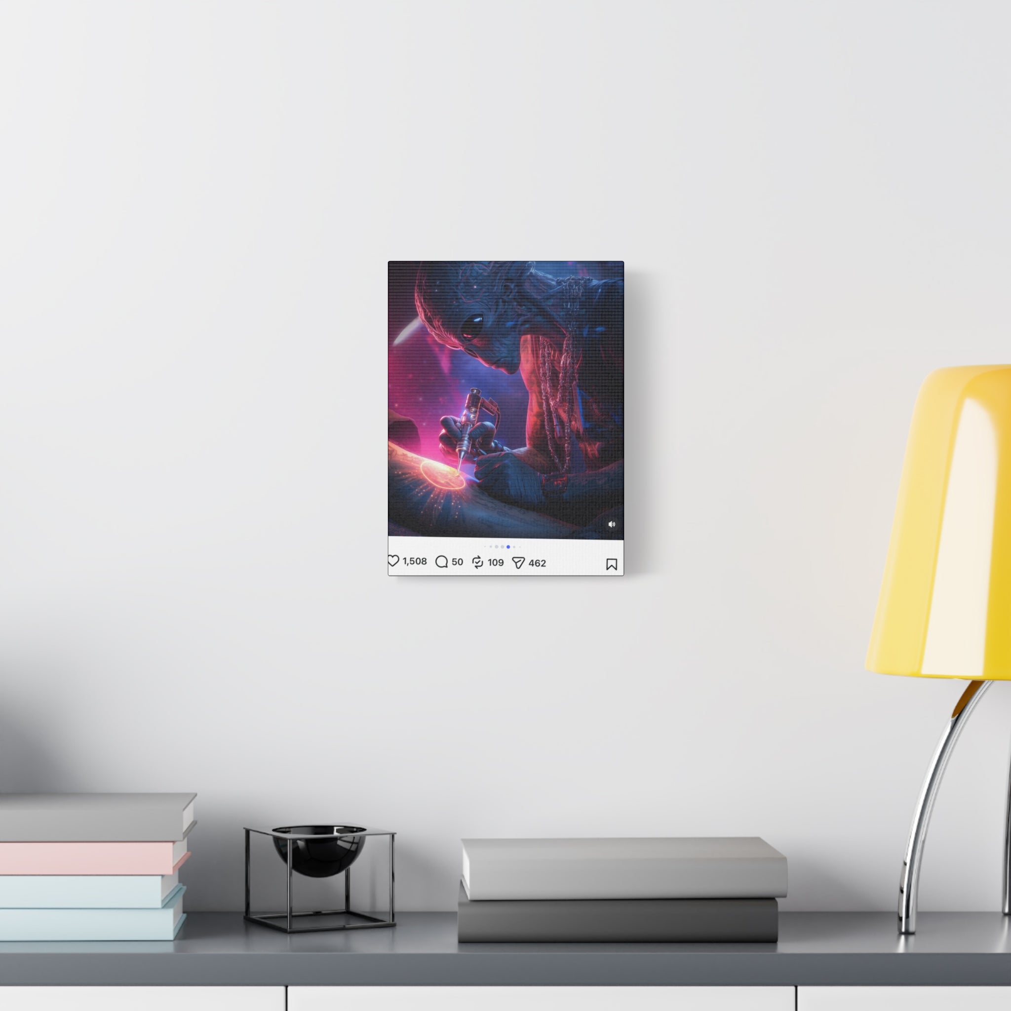 Alien Artist Canvas Print — Neon Sci‑Fi Wall Art