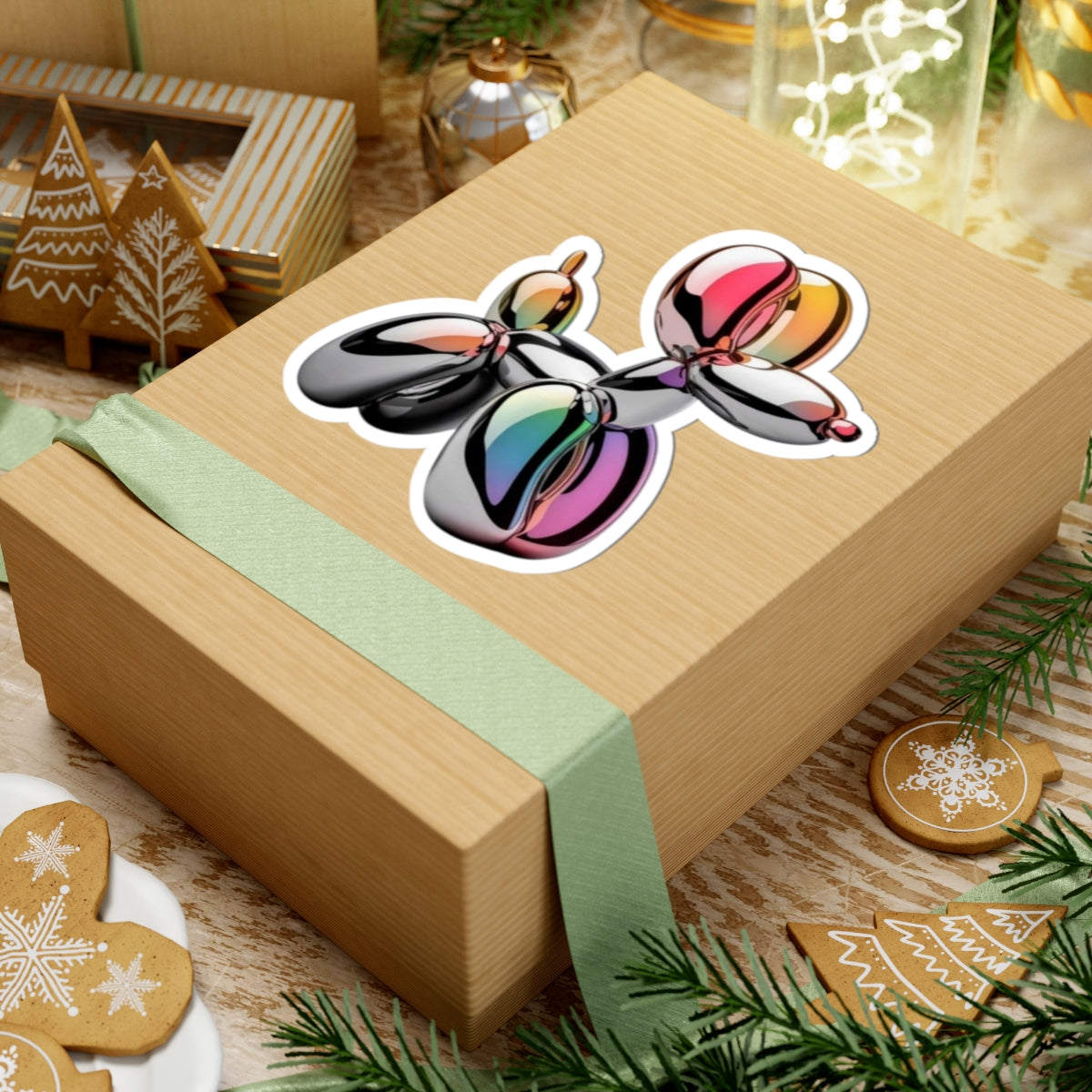 Balloon Dog Sticker — Iridescent Metallic Kiss-Cut Vinyl Decal