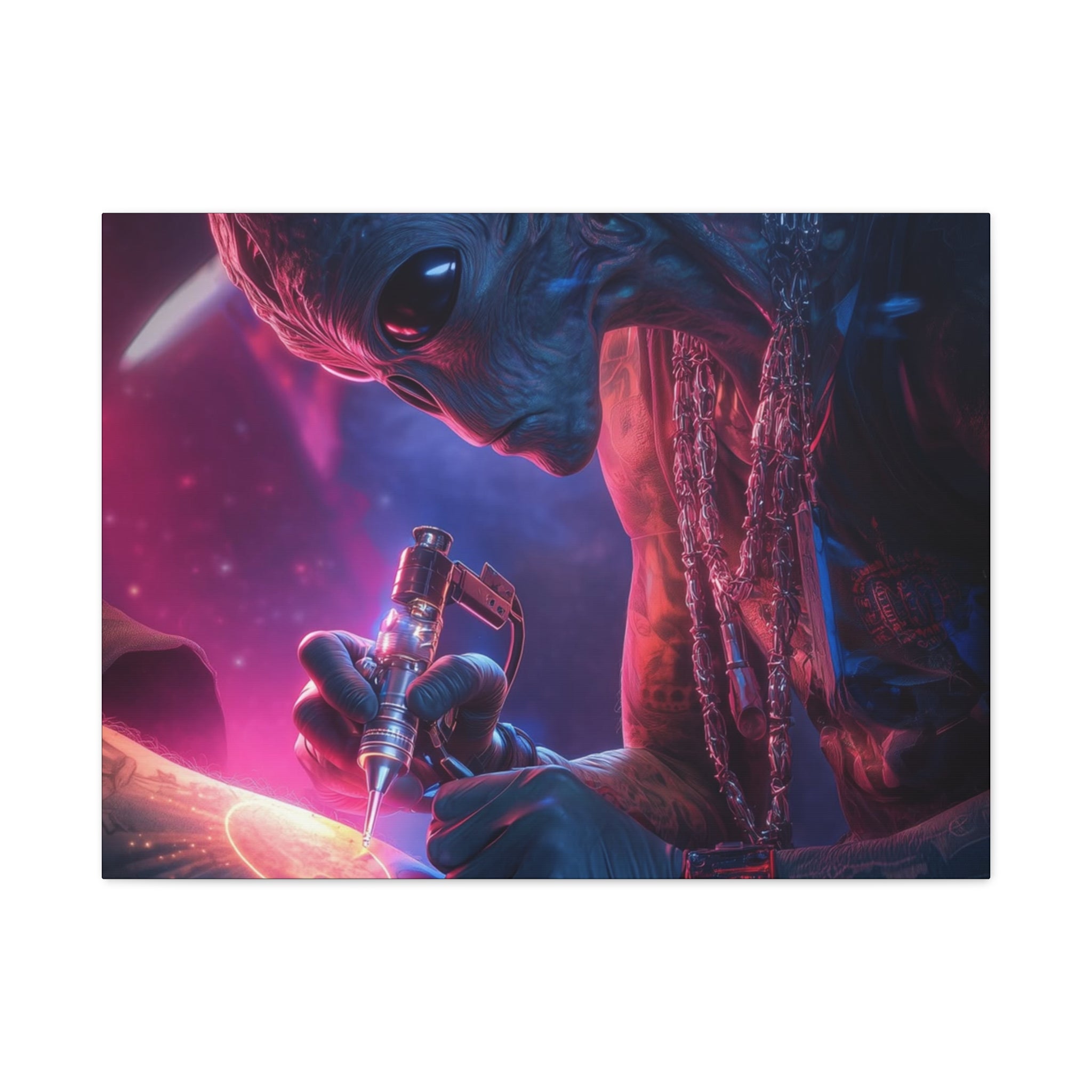 Alien Artist Canvas Print — Neon Sci‑Fi Wall Art