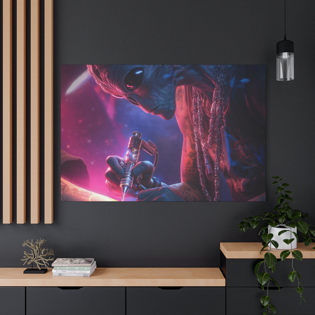 Alien Artist Canvas Print — Neon Sci‑Fi Wall Art