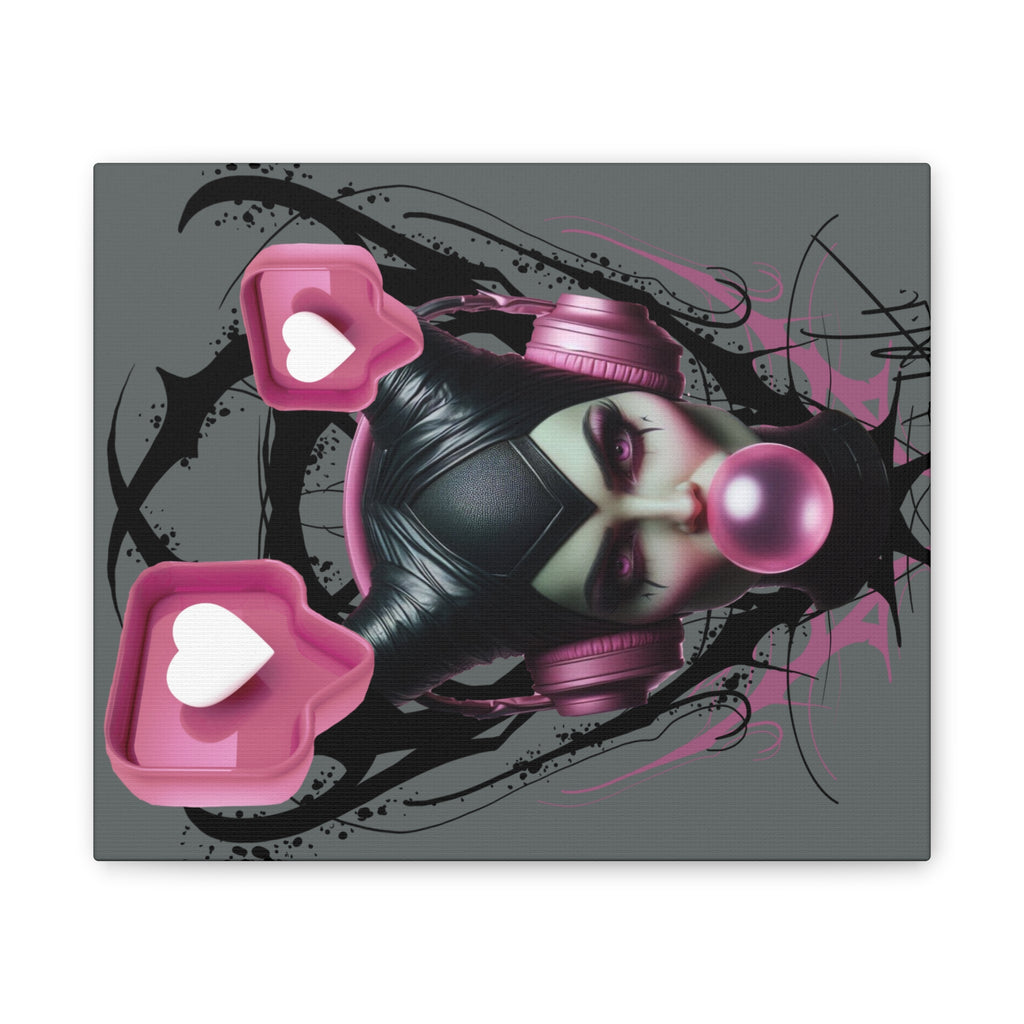 Gothic Pop Art Canvas Print — Pink Headphones & Bubblegum Femme