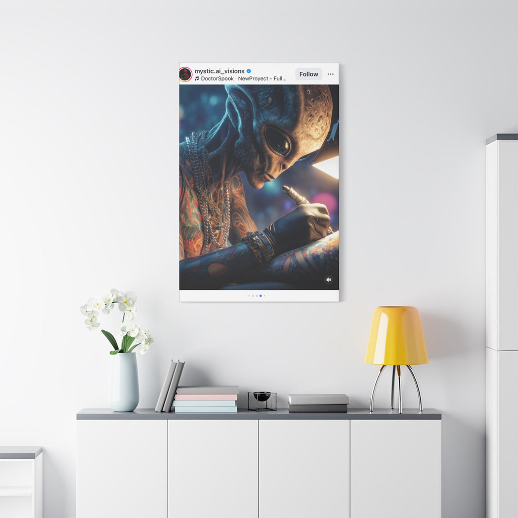 Alien Tattoo Artist Canvas Print — Matte Stretched Wall Art