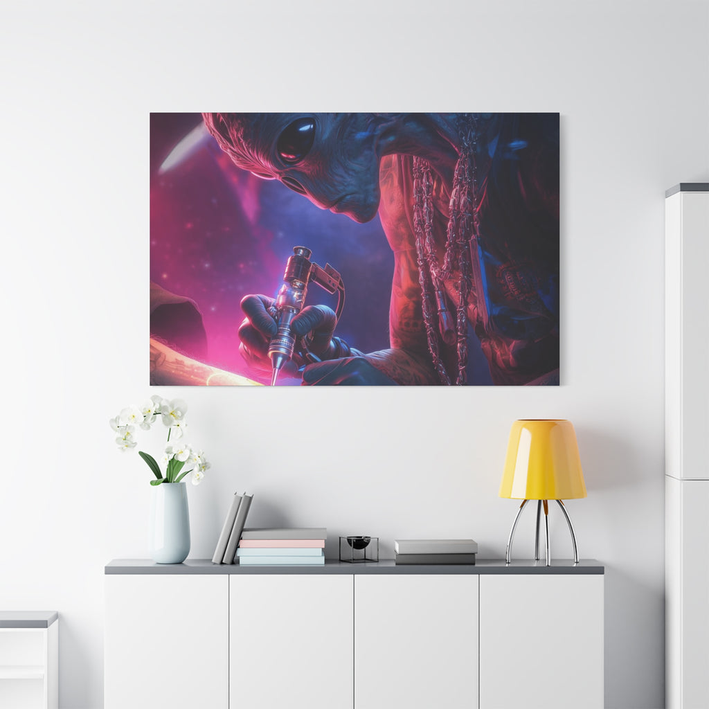 Alien Artist Canvas Print — Neon Sci‑Fi Wall Art
