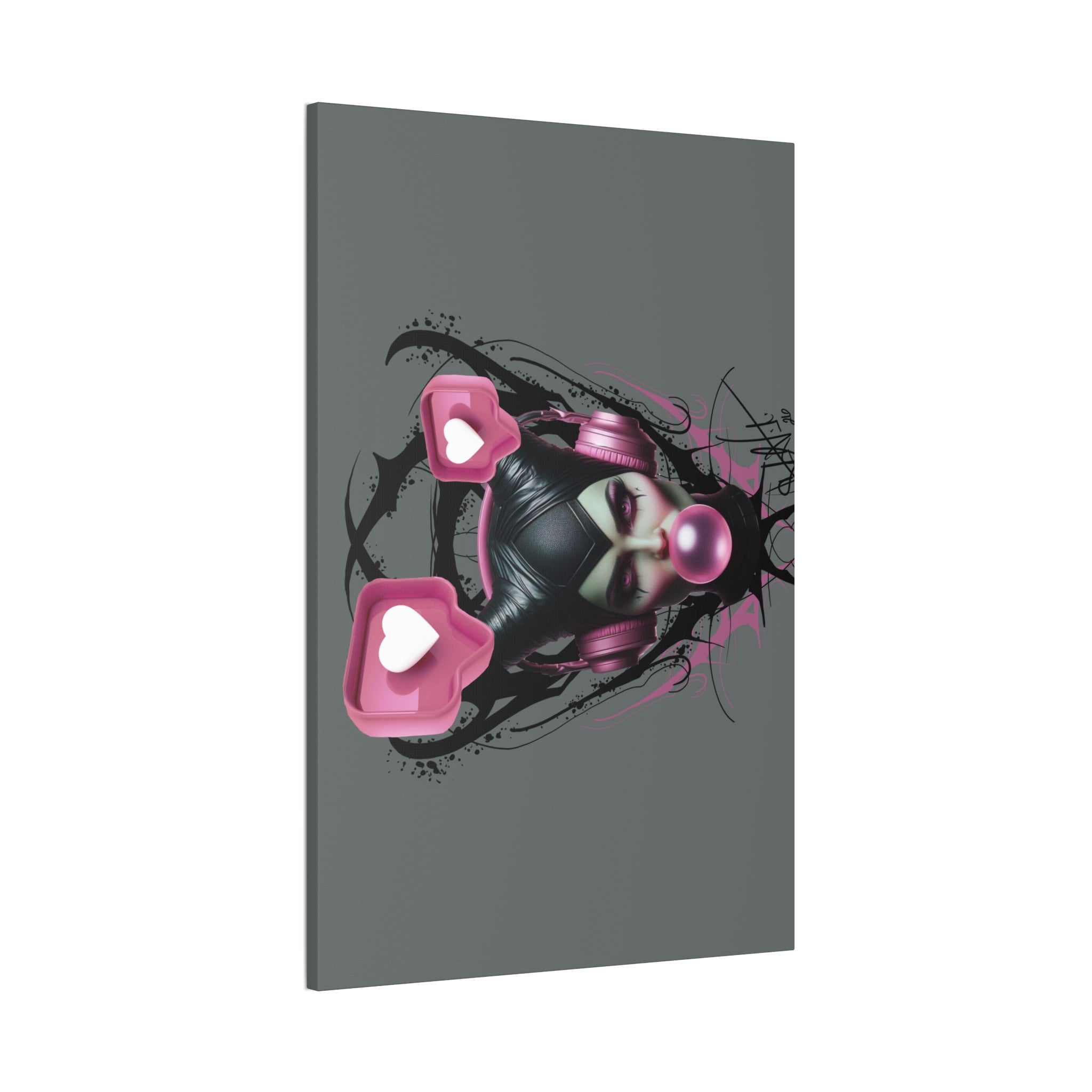 Gothic Pop Art Canvas Print — Pink Headphones & Bubblegum Femme