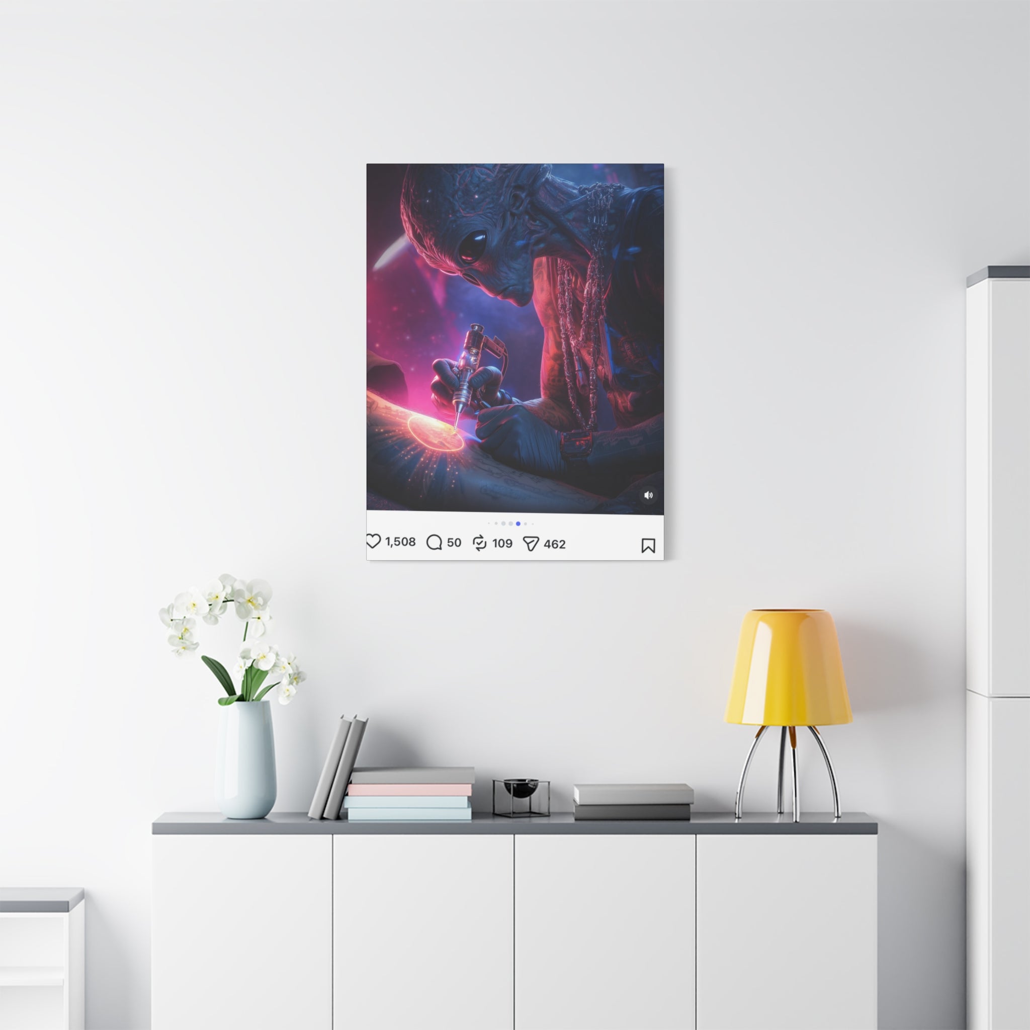 Alien Artist Canvas Print — Neon Sci‑Fi Wall Art