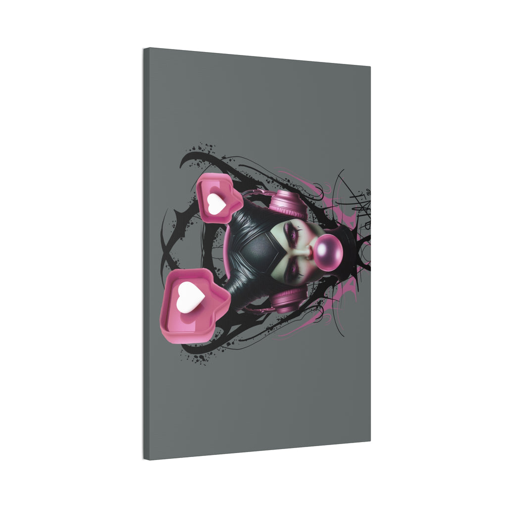 Gothic Pop Art Canvas Print — Pink Headphones & Bubblegum Femme