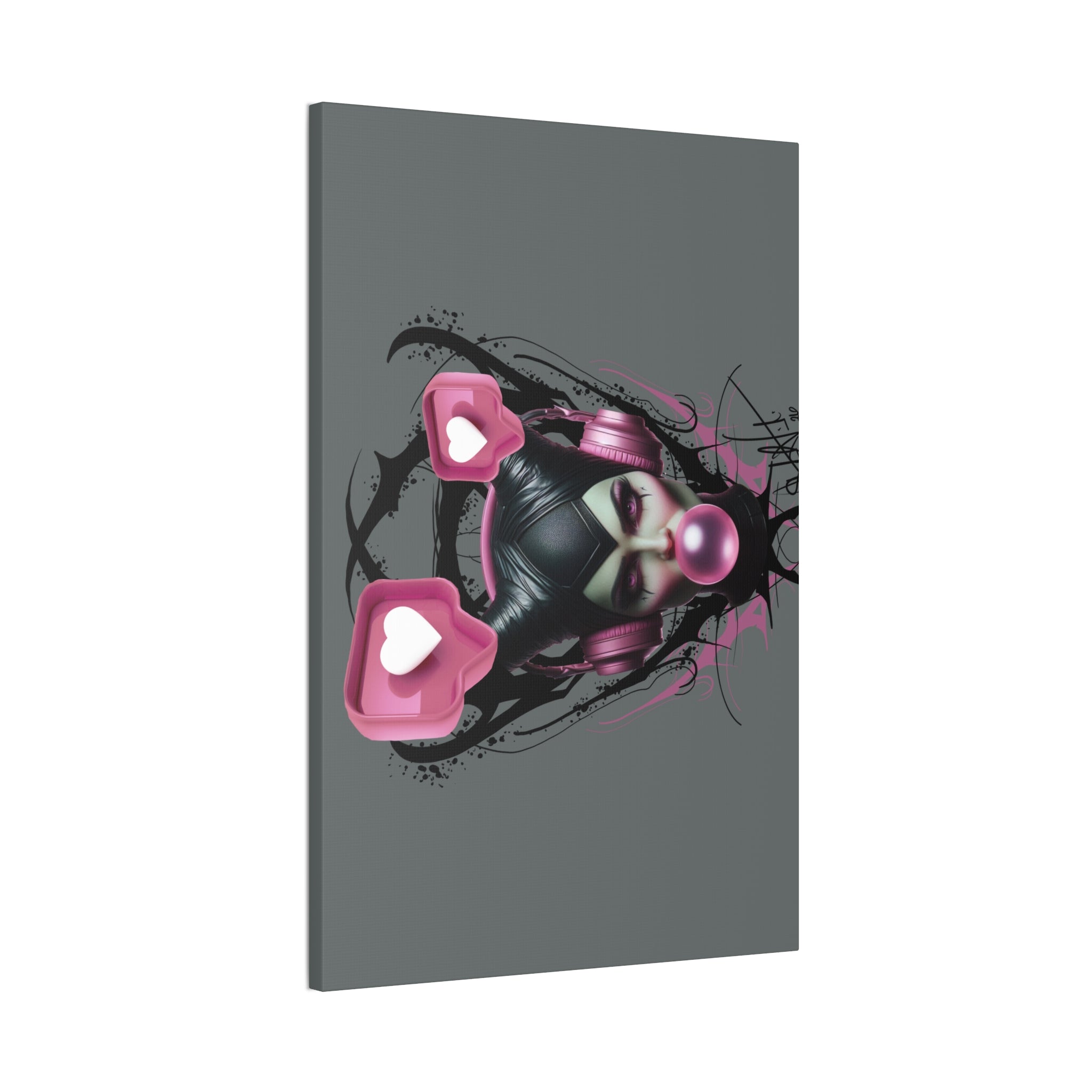 Gothic Pop Art Canvas Print — Pink Headphones & Bubblegum Femme