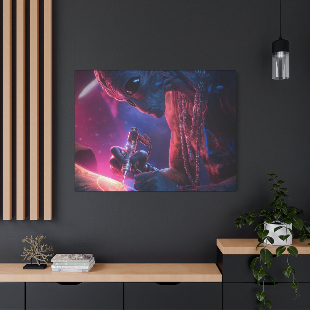 Alien Artist Canvas Print — Neon Sci‑Fi Wall Art