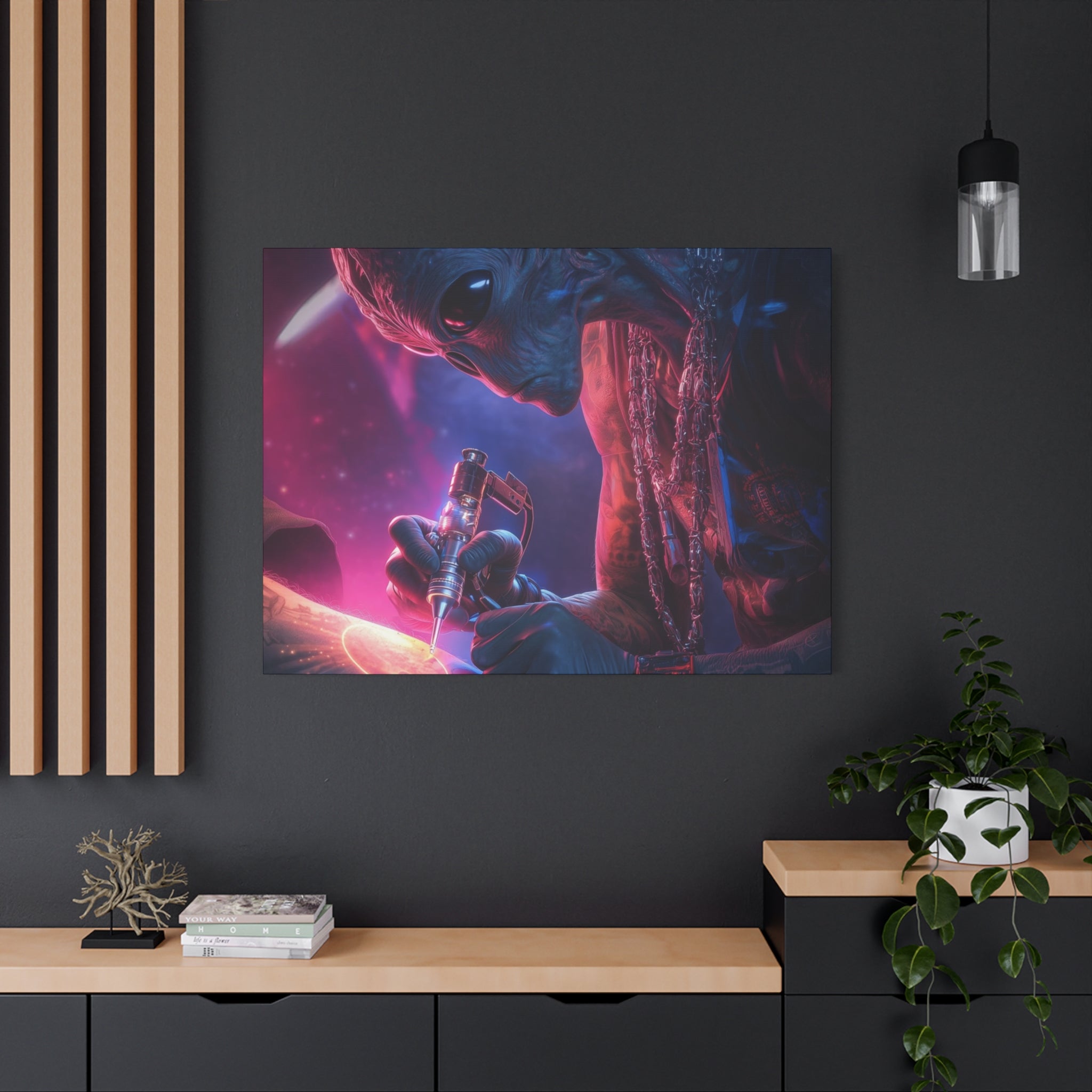 Alien Artist Canvas Print — Neon Sci‑Fi Wall Art