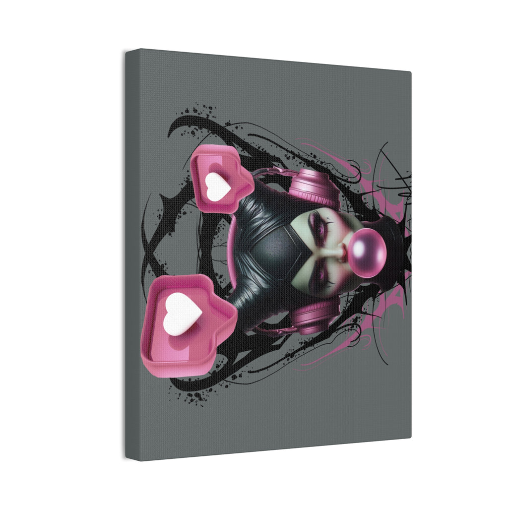 Gothic Pop Art Canvas Print — Pink Headphones & Bubblegum Femme