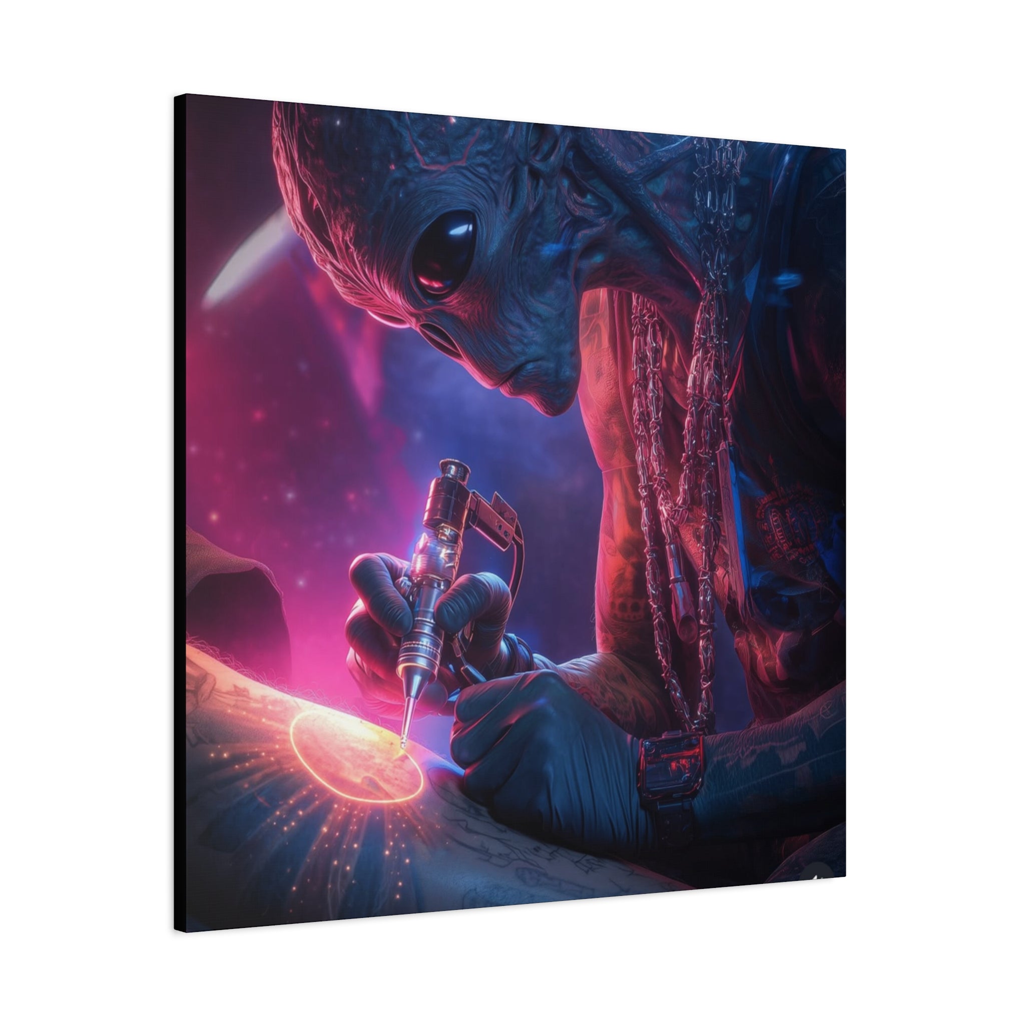 Alien Artist Canvas Print — Neon Sci‑Fi Wall Art