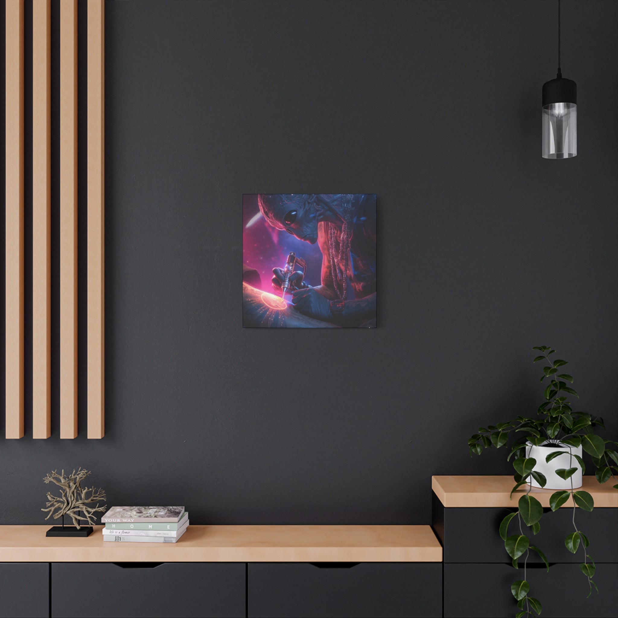 Alien Artist Canvas Print — Neon Sci‑Fi Wall Art