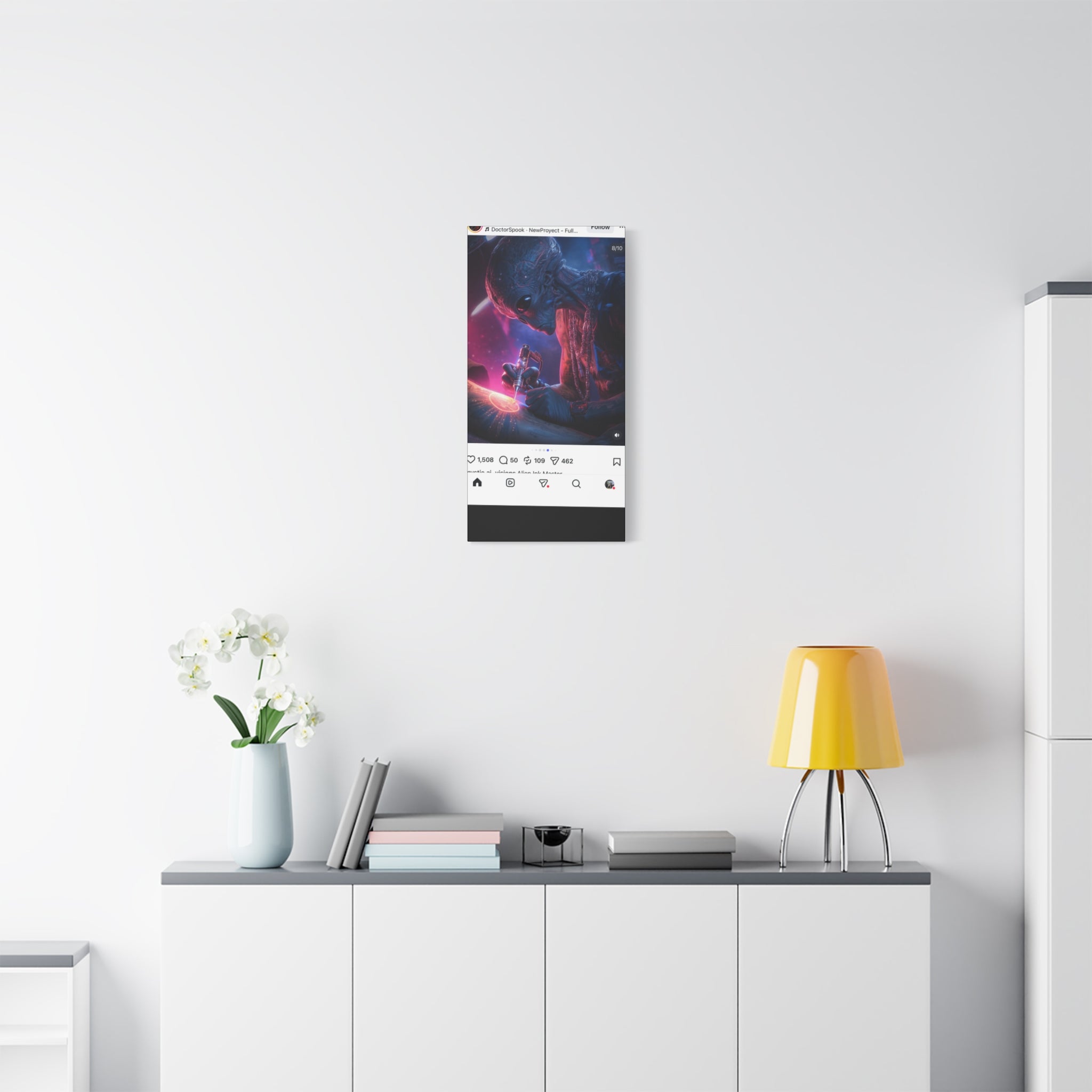 Alien Artist Canvas Print — Neon Sci‑Fi Wall Art