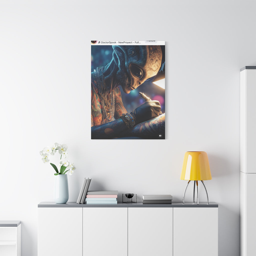 Alien Tattoo Artist Canvas Print — Matte Stretched Wall Art