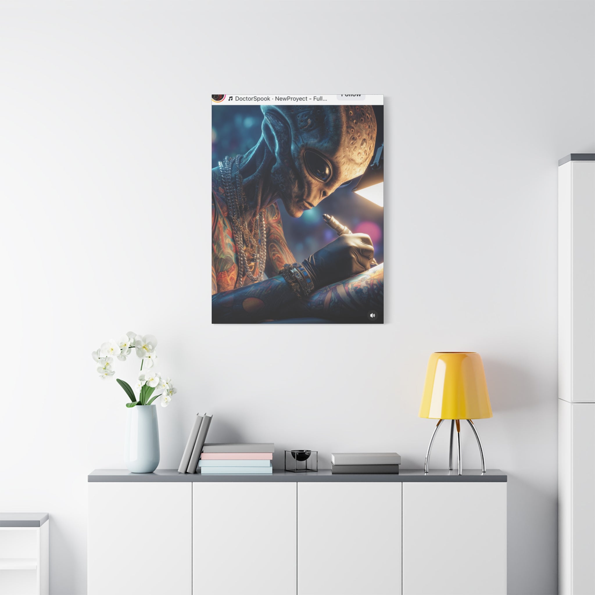 Alien Tattoo Artist Canvas Print — Matte Stretched Wall Art