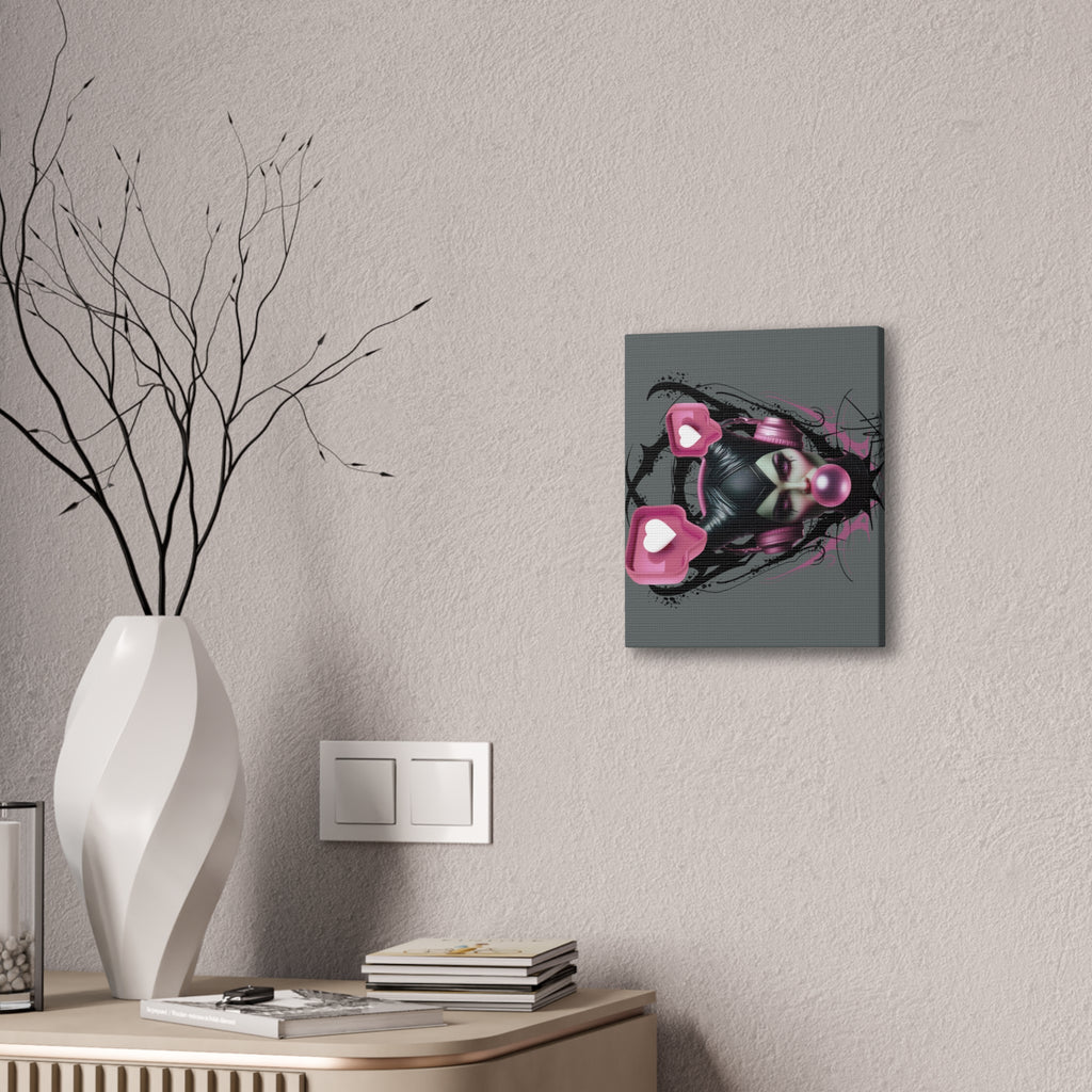 Gothic Pop Art Canvas Print — Pink Headphones & Bubblegum Femme