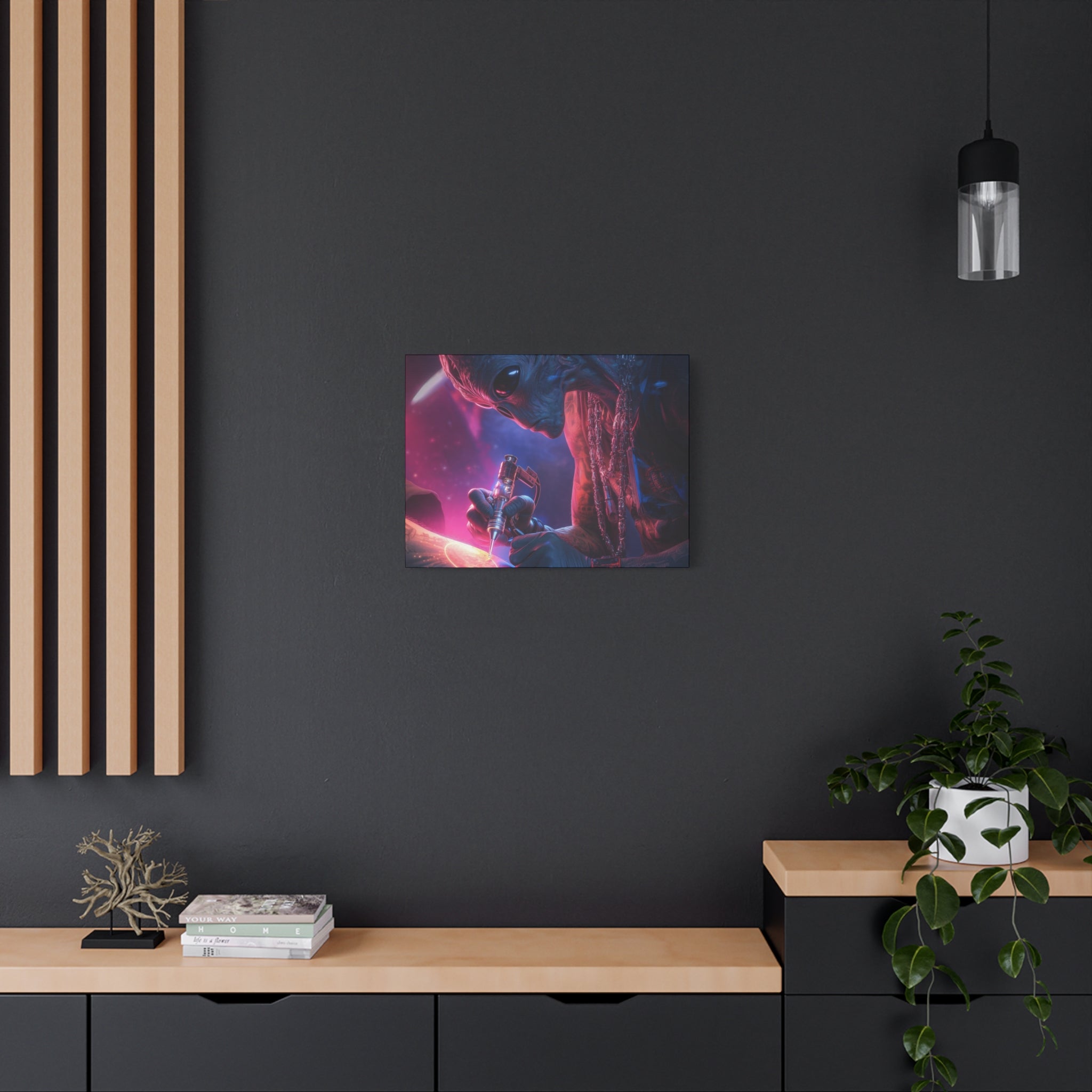 Alien Artist Canvas Print — Neon Sci‑Fi Wall Art