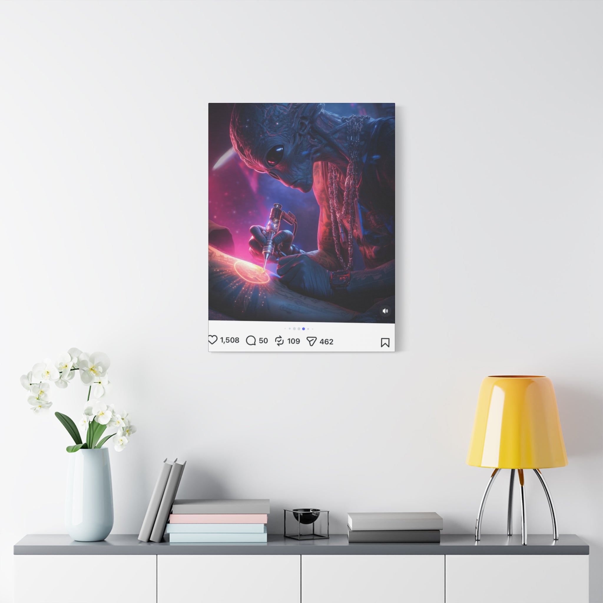Alien Artist Canvas Print — Neon Sci‑Fi Wall Art