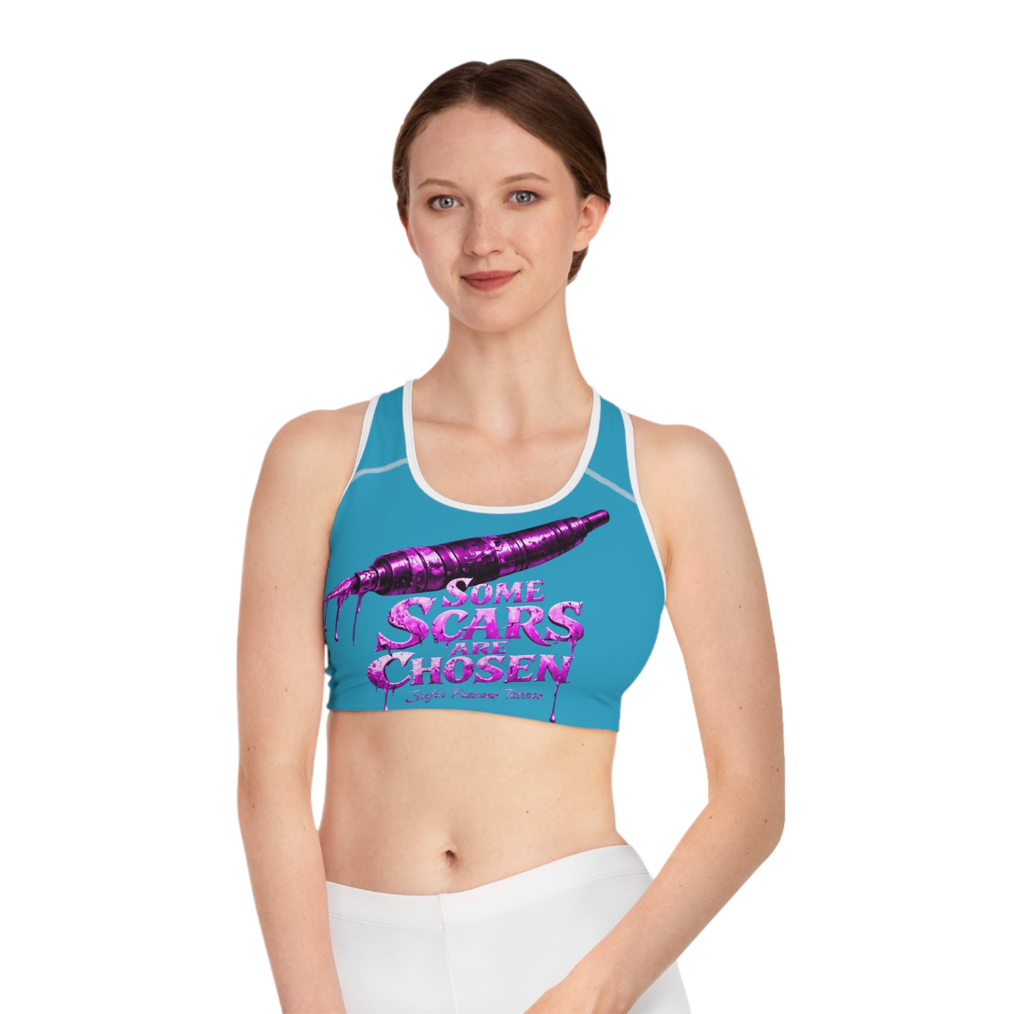 Some Scars Are Chosen Sports Bra — Blue and pink