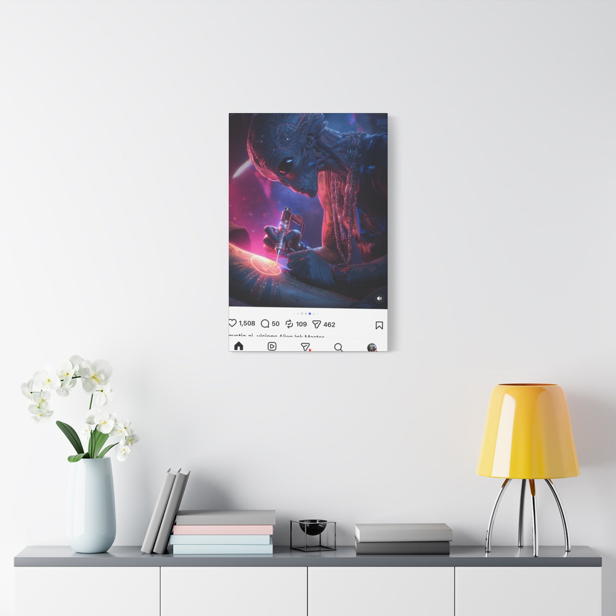 Alien Artist Canvas Print — Neon Sci‑Fi Wall Art