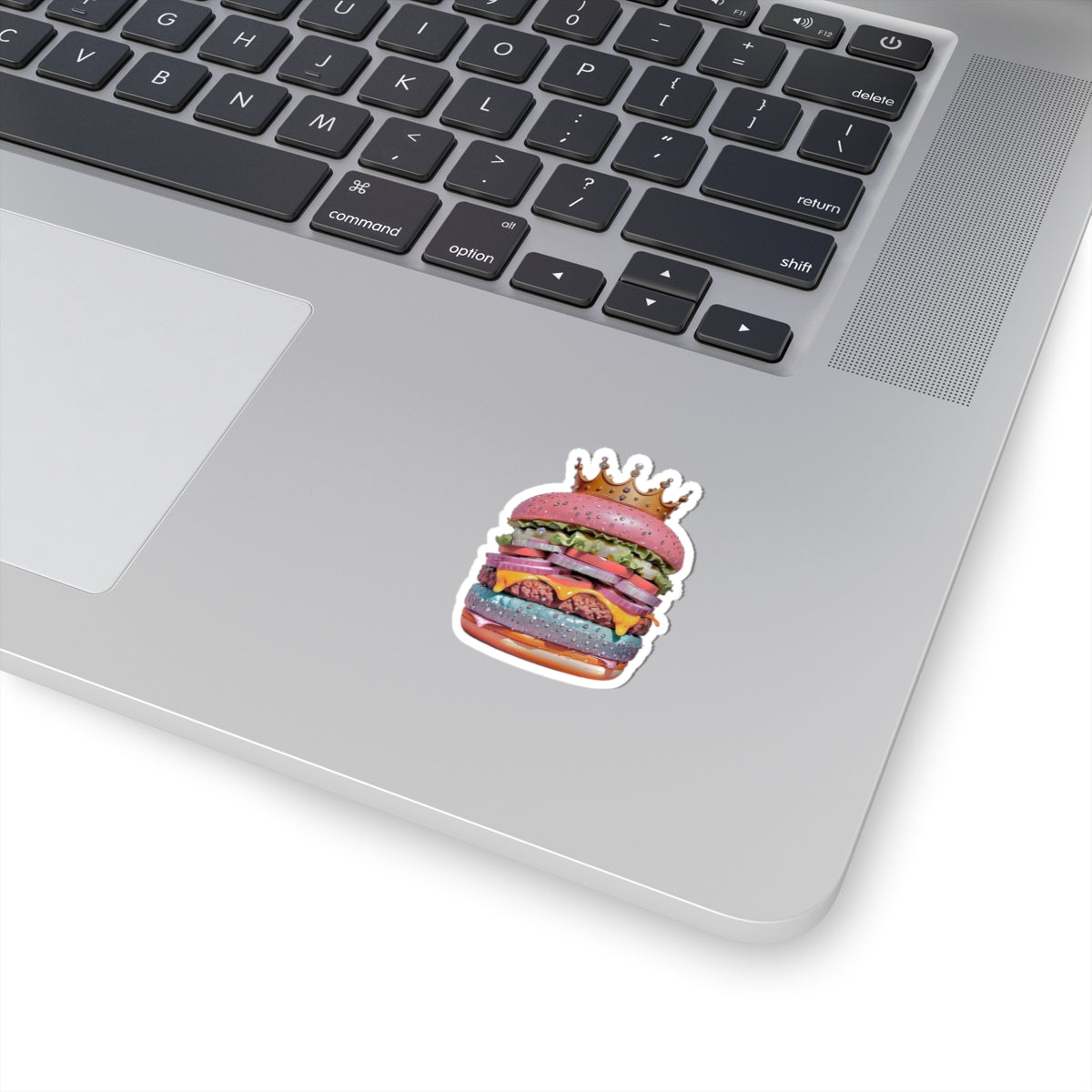 Royal Rainbow Burger Kiss-Cut Sticker — Funky Crowned Cheeseburger Decal