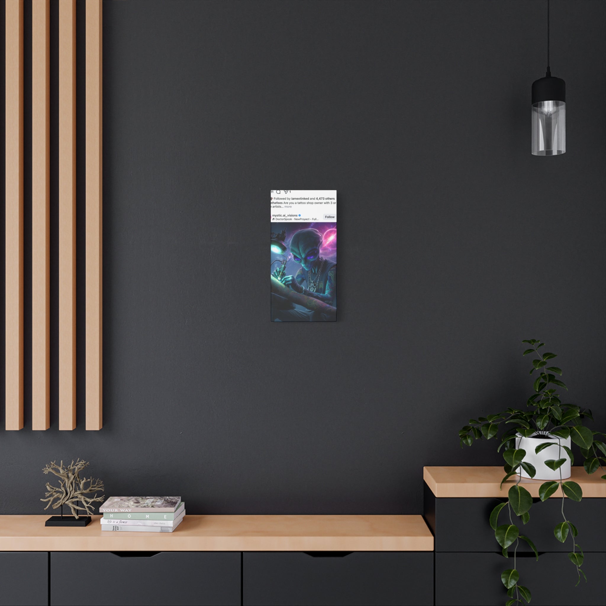 Alien Tattoo Artist Matte Canvas Print — Sci‑Fi Wall Art for Gamers & Nerd Decor