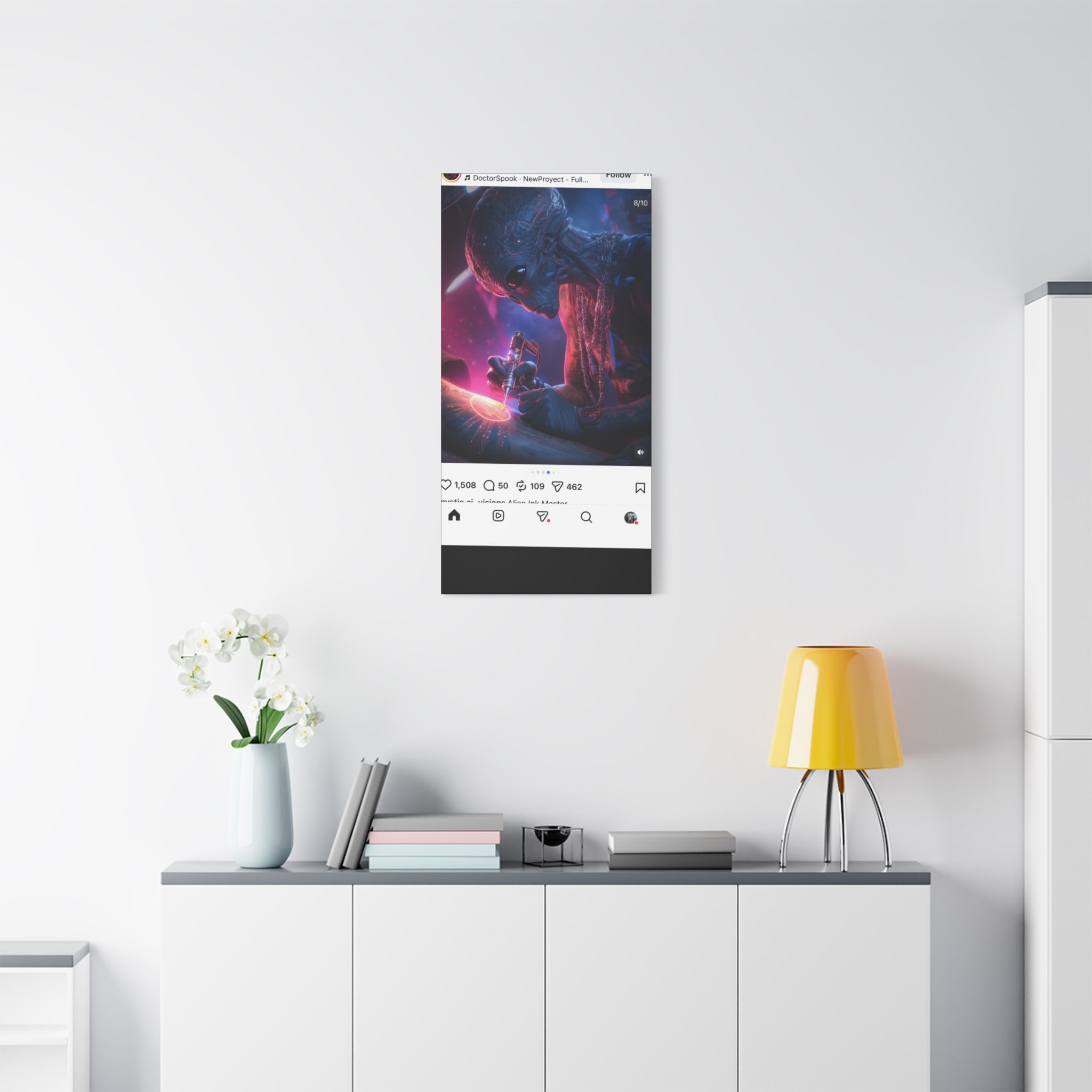 Alien Artist Canvas Print — Neon Sci‑Fi Wall Art