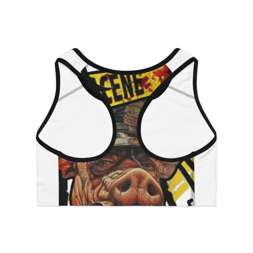 Crime Scene Pig Sports Bra WHITE — Edgy Graphic Activewear