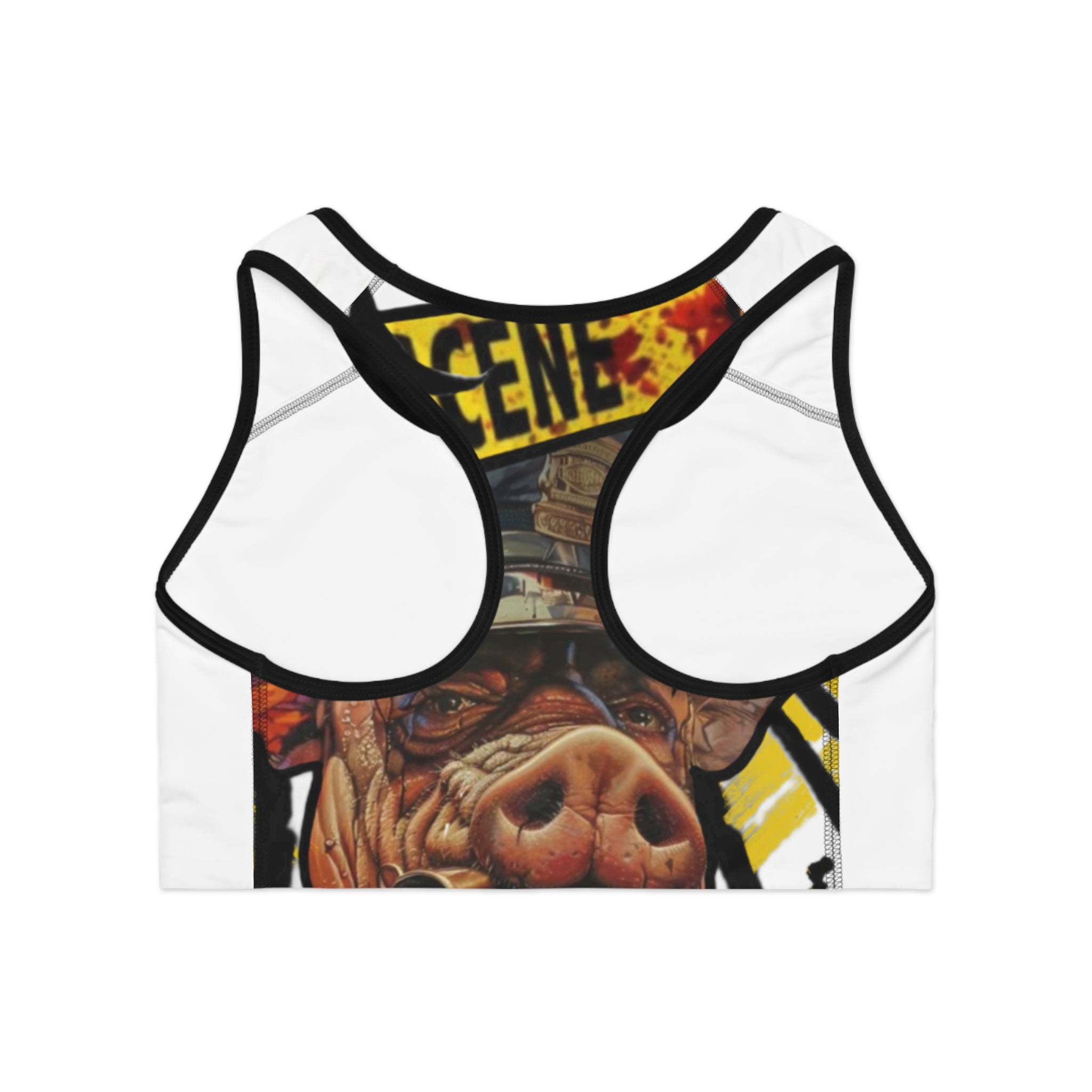 Crime Scene Pig Sports Bra WHITE — Edgy Graphic Activewear