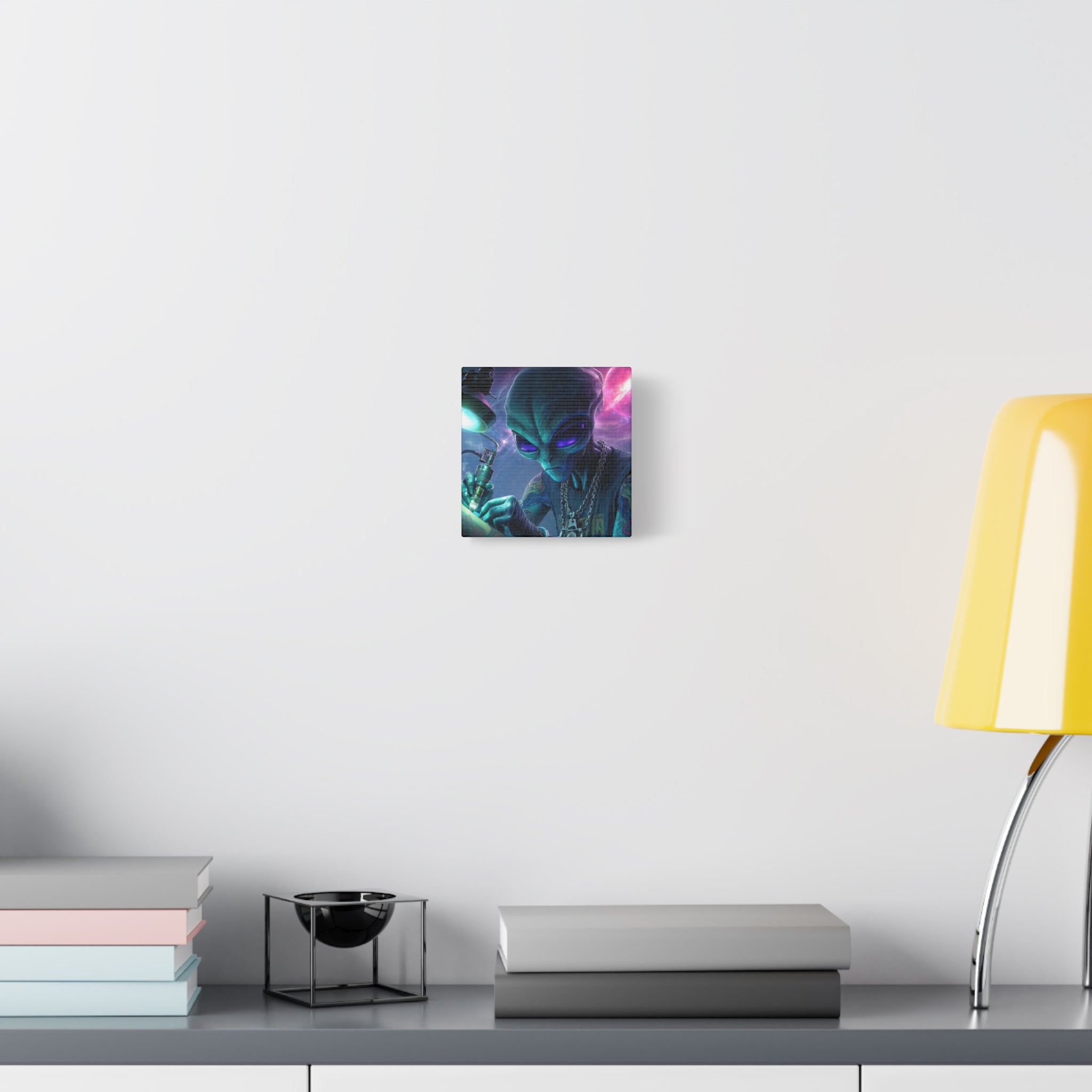 Alien Tattoo Artist Matte Canvas Print — Sci‑Fi Wall Art for Gamers & Nerd Decor