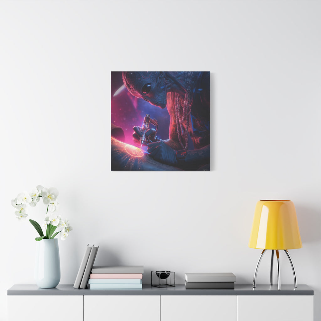Alien Artist Canvas Print — Neon Sci‑Fi Wall Art