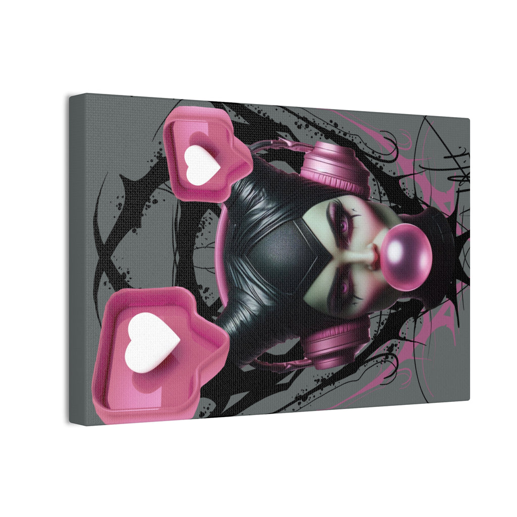Gothic Pop Art Canvas Print — Pink Headphones & Bubblegum Femme