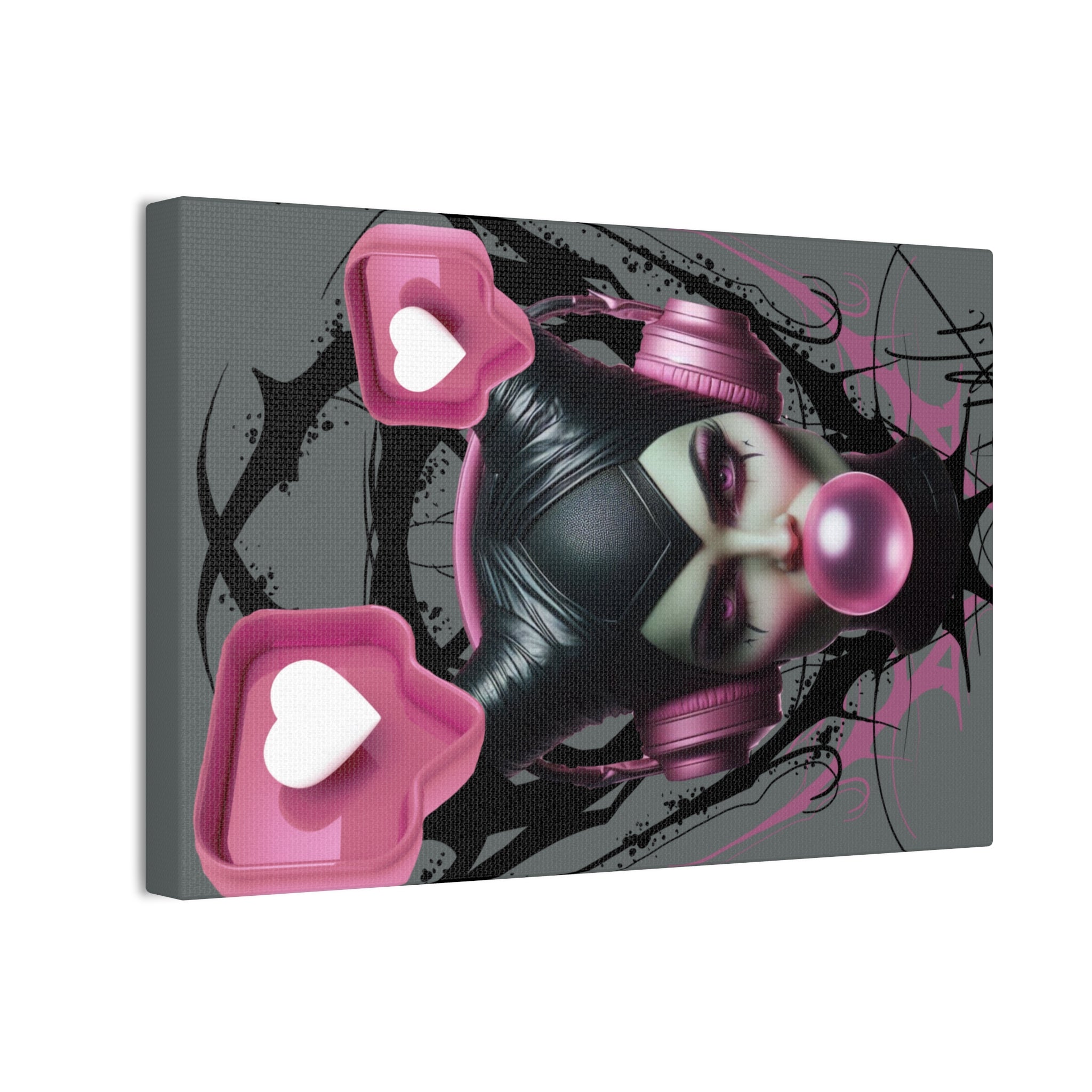 Gothic Pop Art Canvas Print — Pink Headphones & Bubblegum Femme
