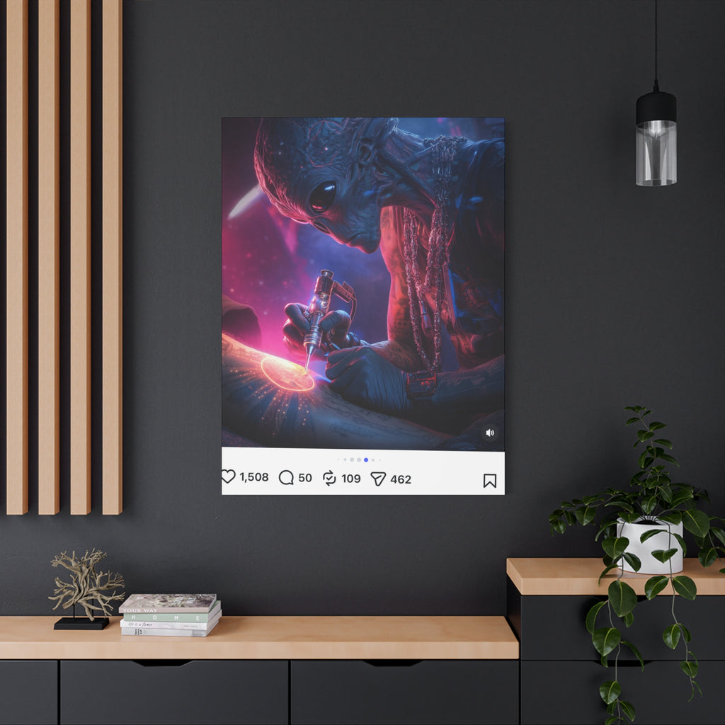 Alien Artist Canvas Print — Neon Sci‑Fi Wall Art