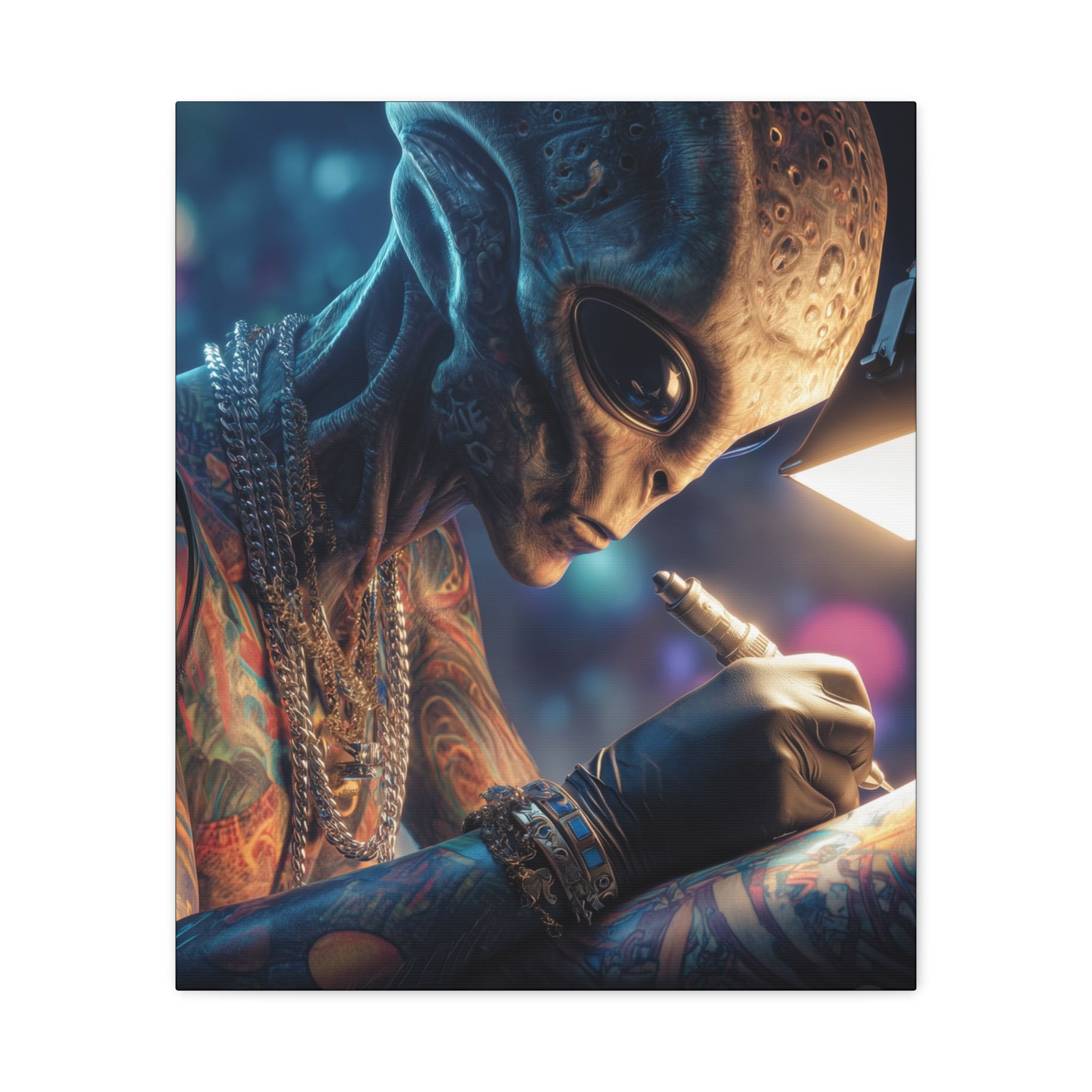 Alien Tattoo Artist Canvas Print — Matte Stretched Wall Art