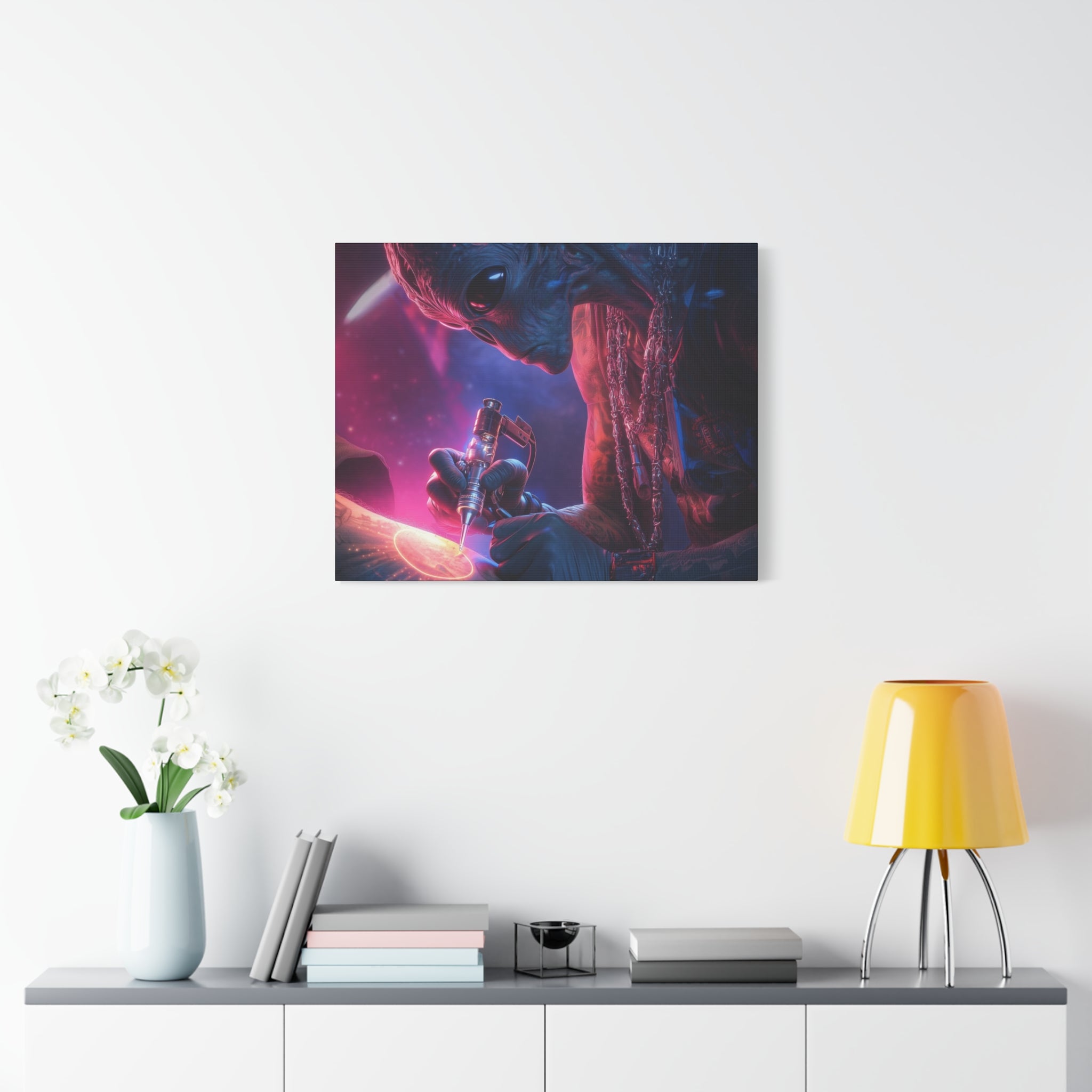 Alien Artist Canvas Print — Neon Sci‑Fi Wall Art