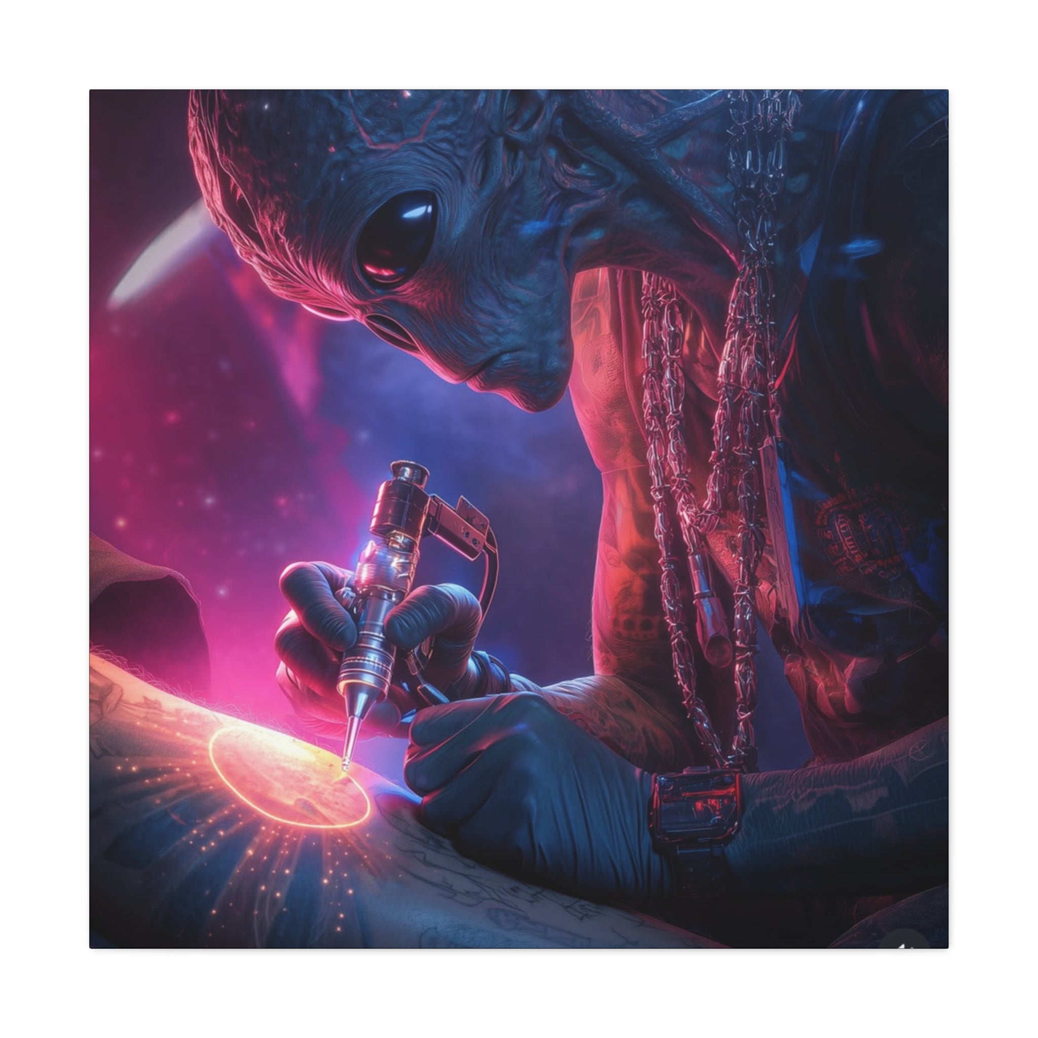 Alien Artist Canvas Print — Neon Sci‑Fi Wall Art