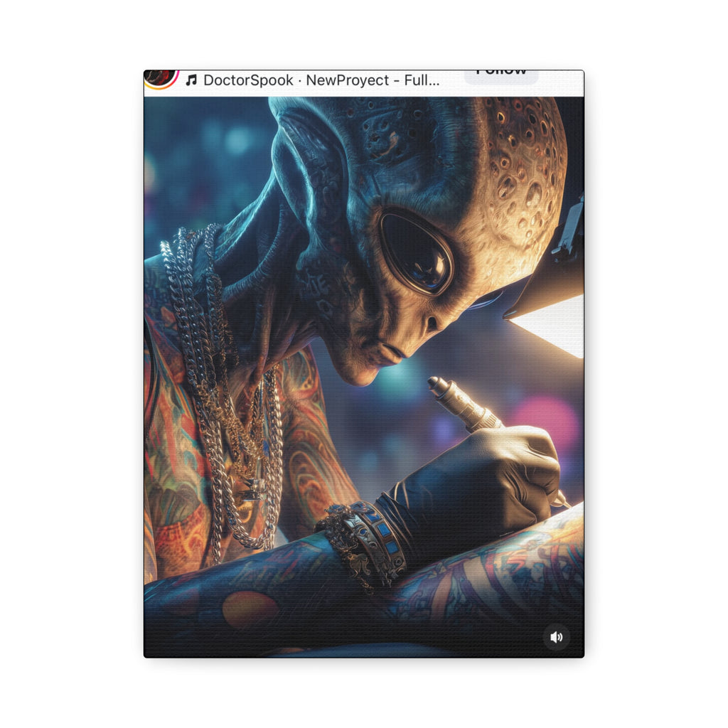 Alien Tattoo Artist Canvas Print — Matte Stretched Wall Art