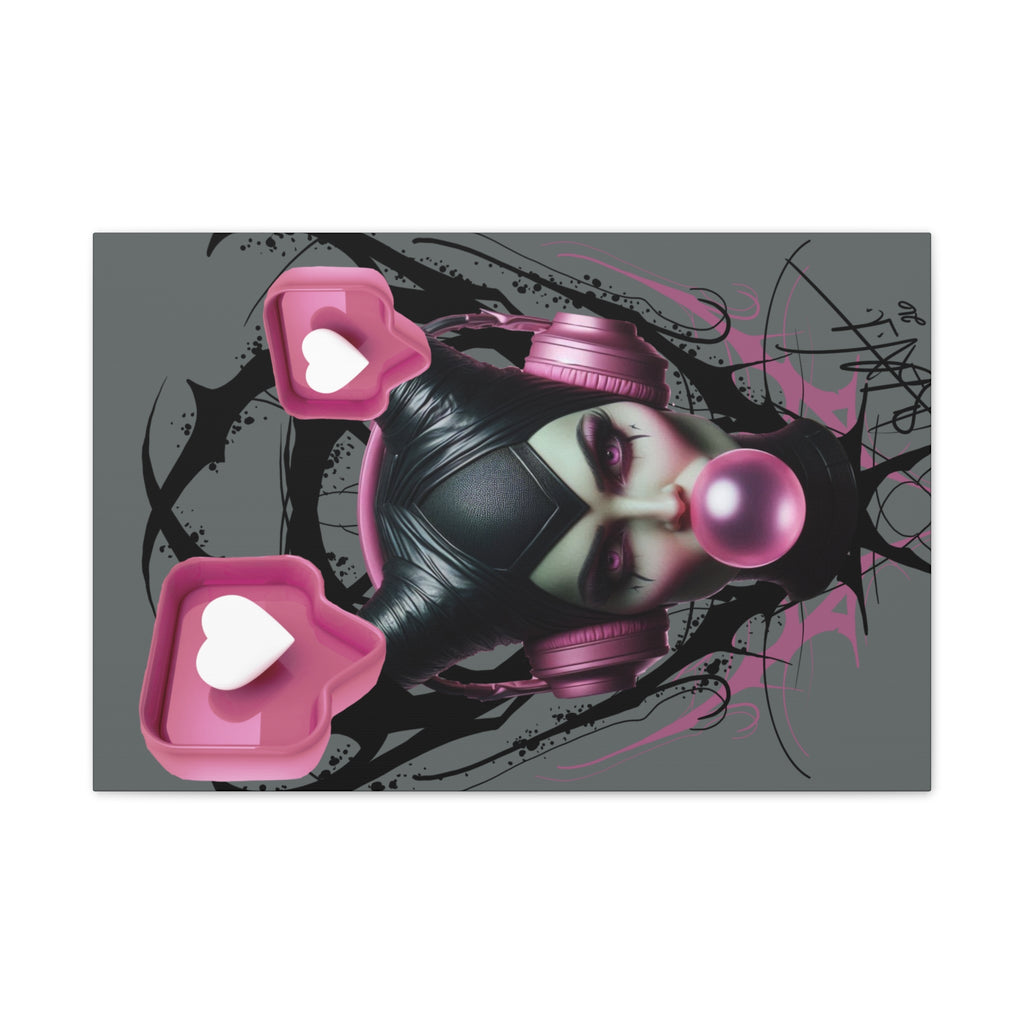 Gothic Pop Art Canvas Print — Pink Headphones & Bubblegum Femme