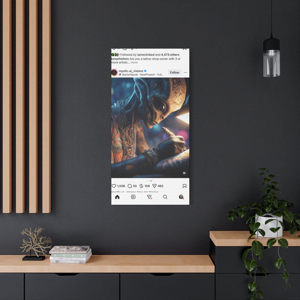 Alien Tattoo Artist Canvas Print — Matte Stretched Wall Art