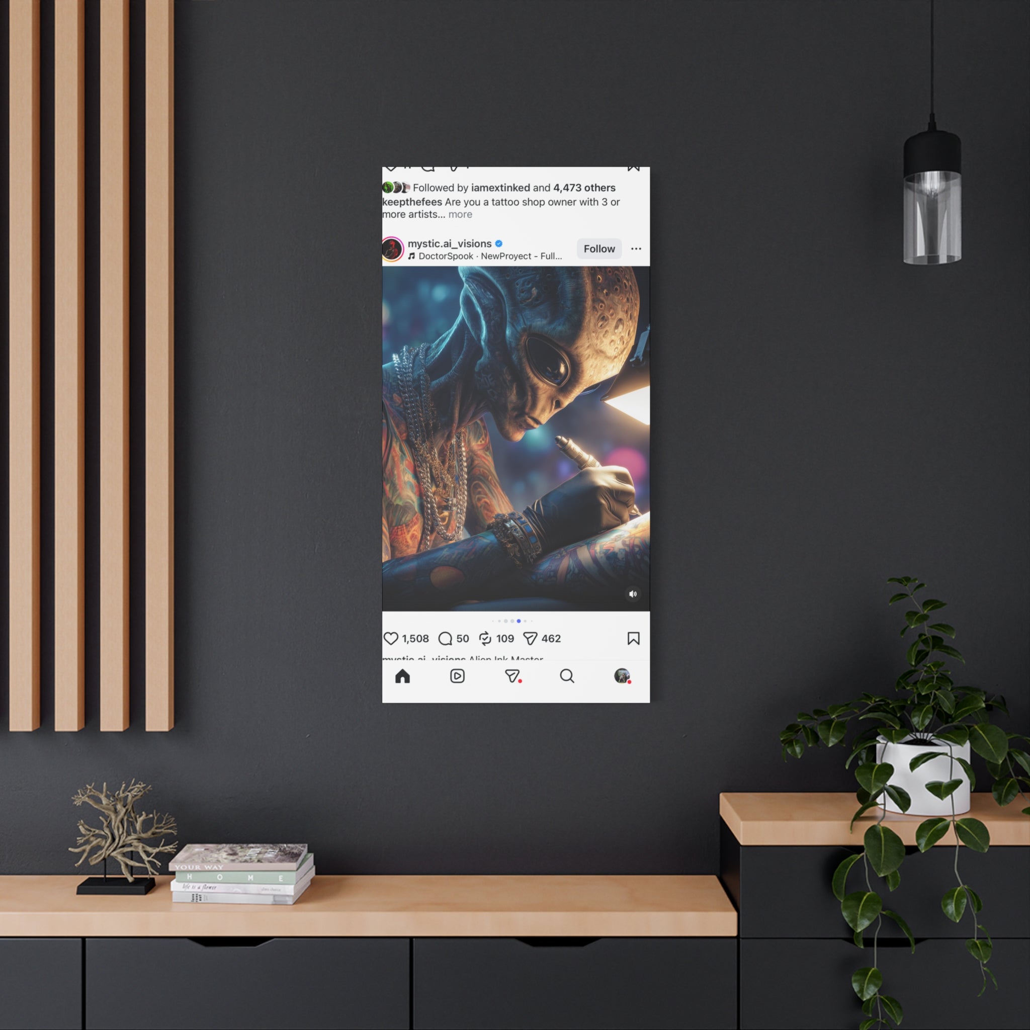 Alien Tattoo Artist Canvas Print — Matte Stretched Wall Art
