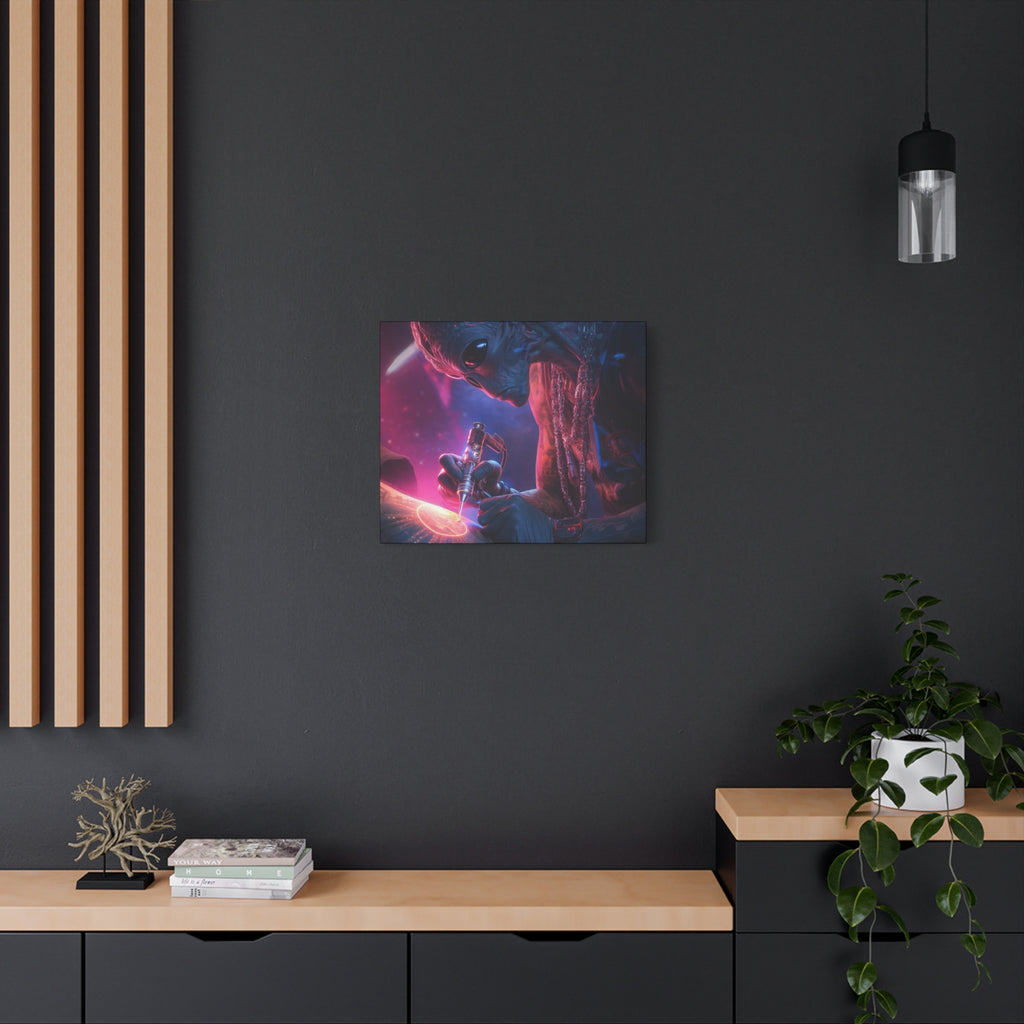 Alien Artist Canvas Print — Neon Sci‑Fi Wall Art