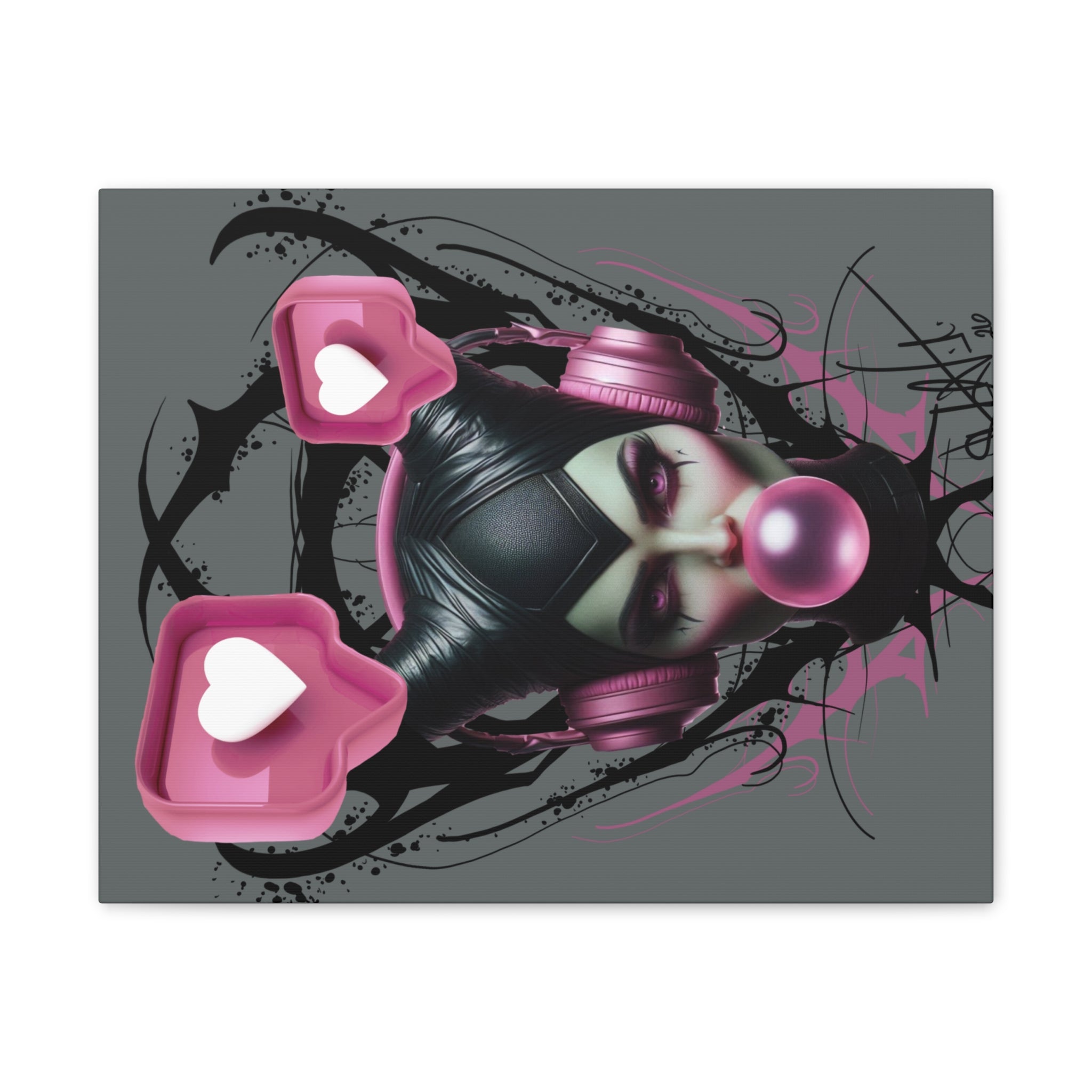 Gothic Pop Art Canvas Print — Pink Headphones & Bubblegum Femme