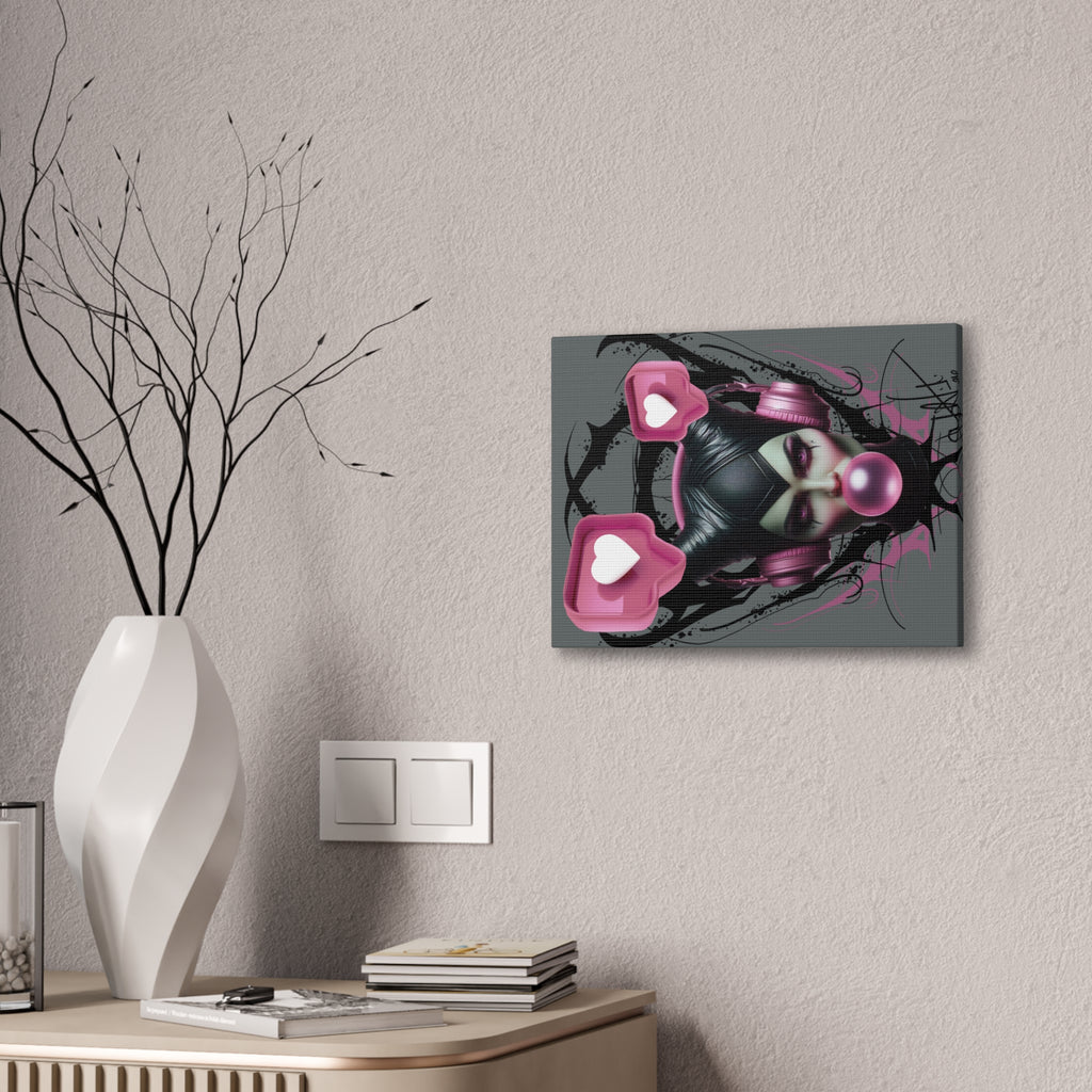 Gothic Pop Art Canvas Print — Pink Headphones & Bubblegum Femme