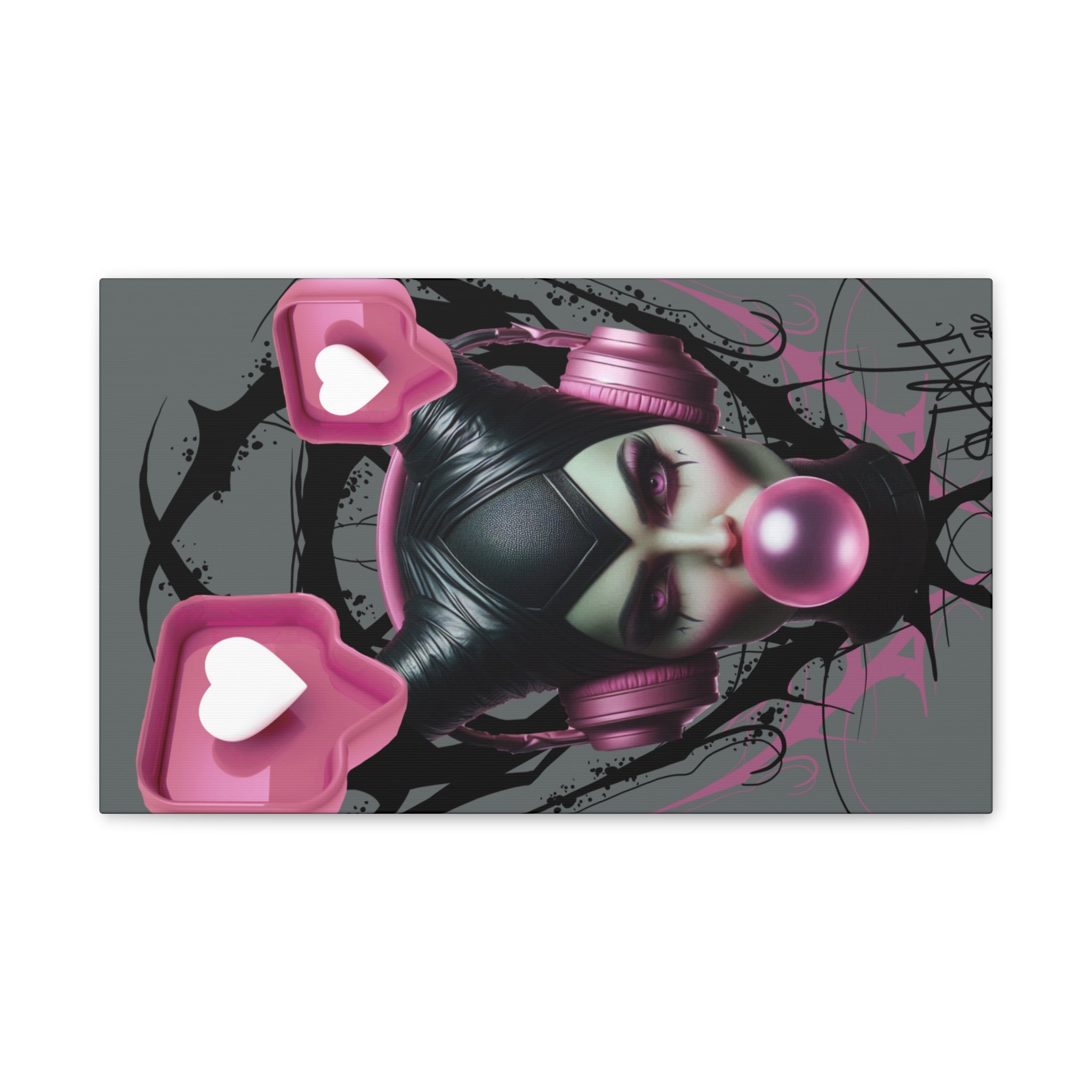 Gothic Pop Art Canvas Print — Pink Headphones & Bubblegum Femme