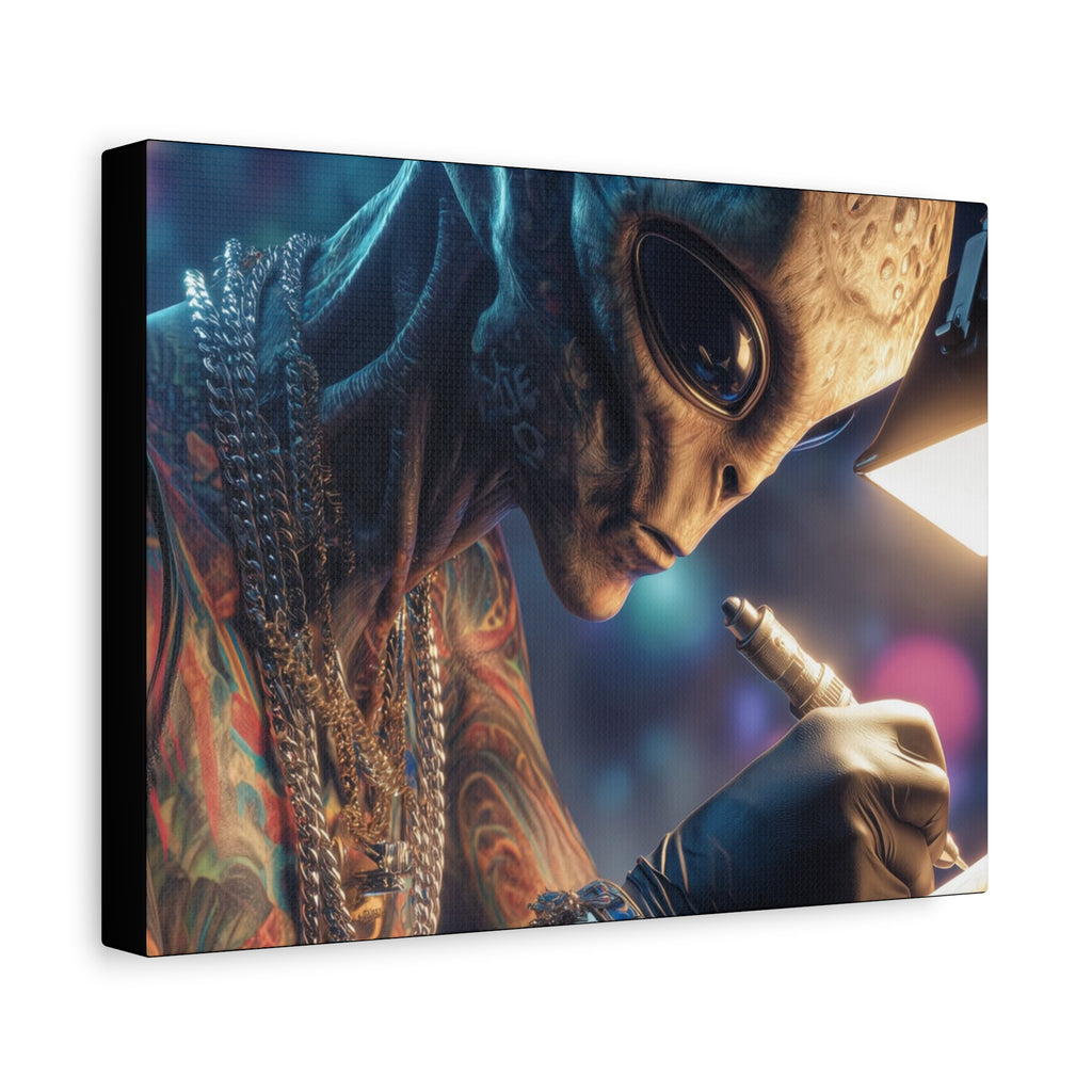 Alien Tattoo Artist Canvas Print — Matte Stretched Wall Art