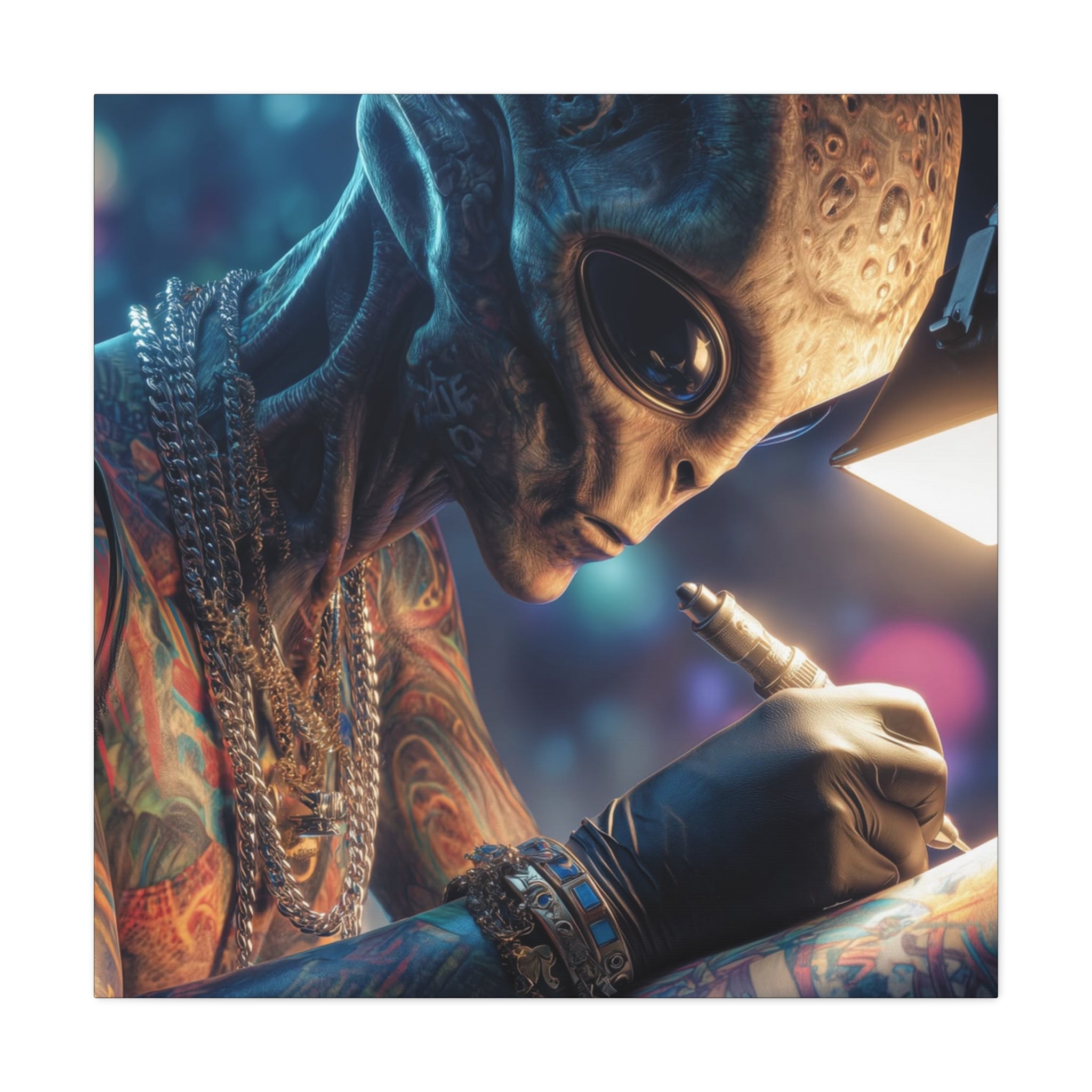 Alien Tattoo Artist Canvas Print — Matte Stretched Wall Art