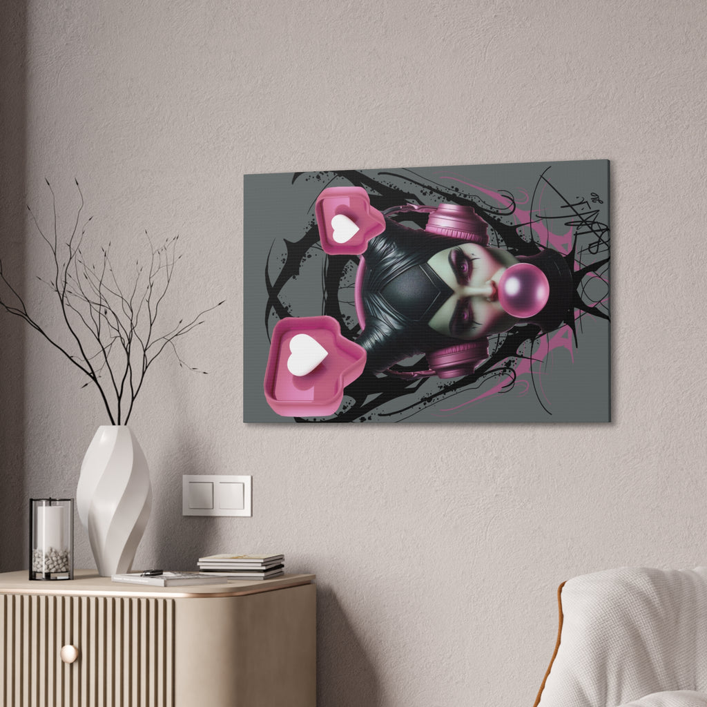 Gothic Pop Art Canvas Print — Pink Headphones & Bubblegum Femme