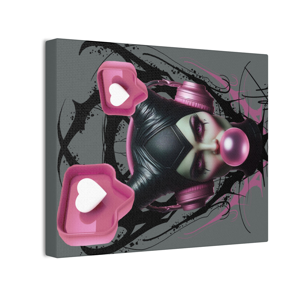 Gothic Pop Art Canvas Print — Pink Headphones & Bubblegum Femme