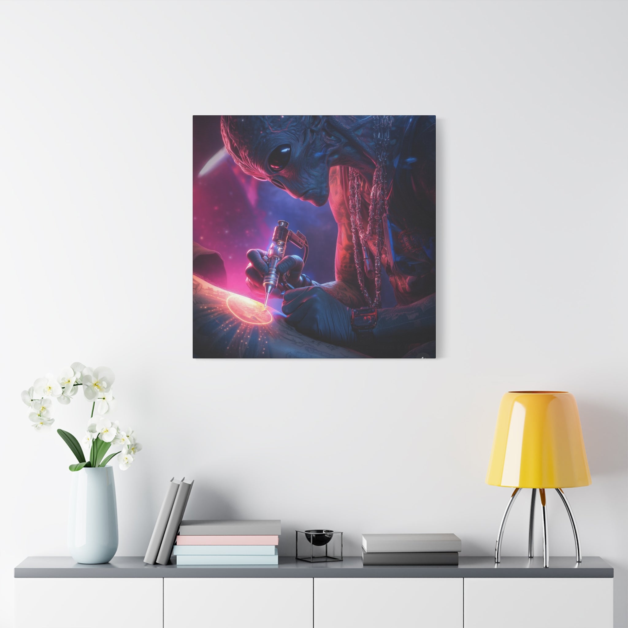 Alien Artist Canvas Print — Neon Sci‑Fi Wall Art